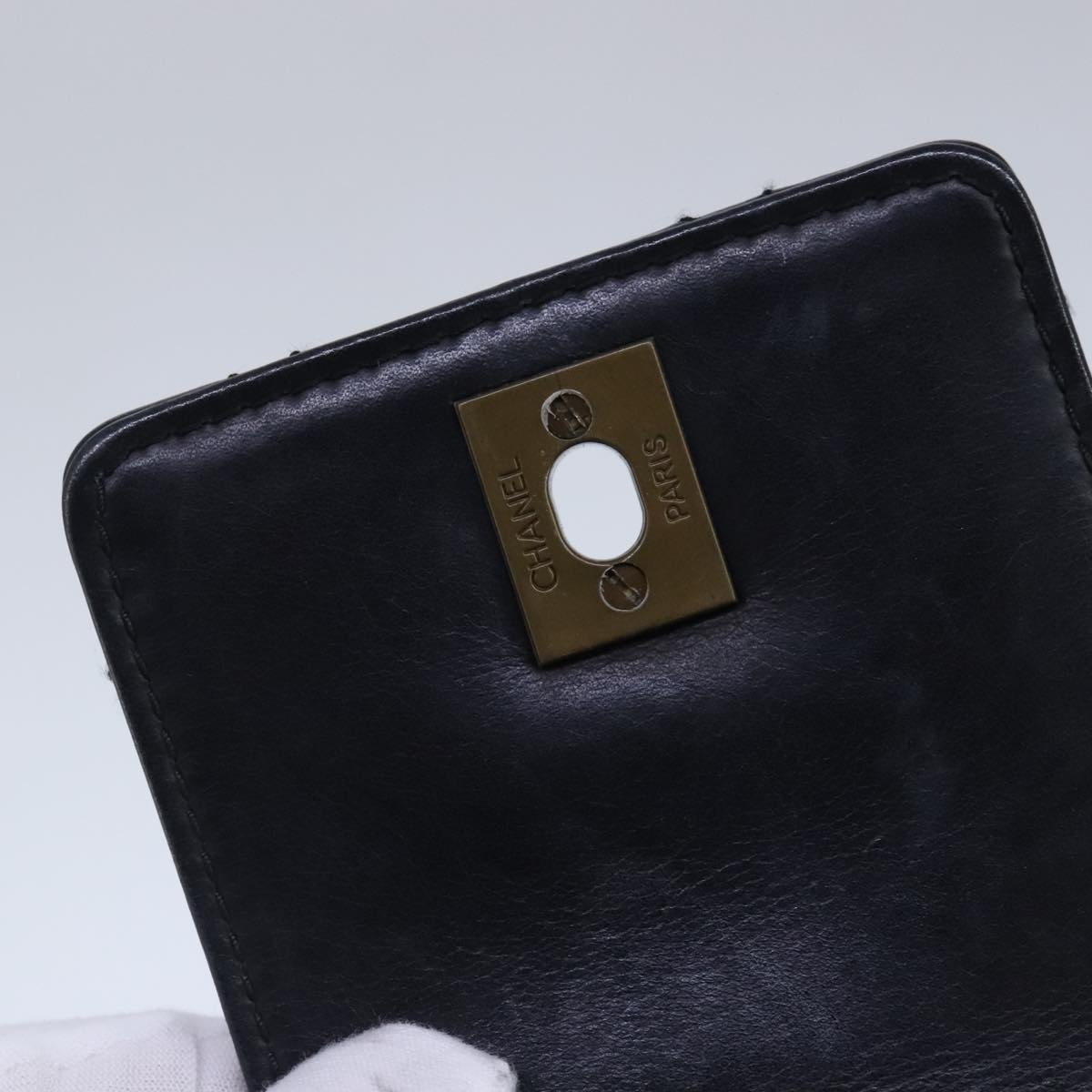 CHANEL Hand Bag Lamb Skin Black CC - 10