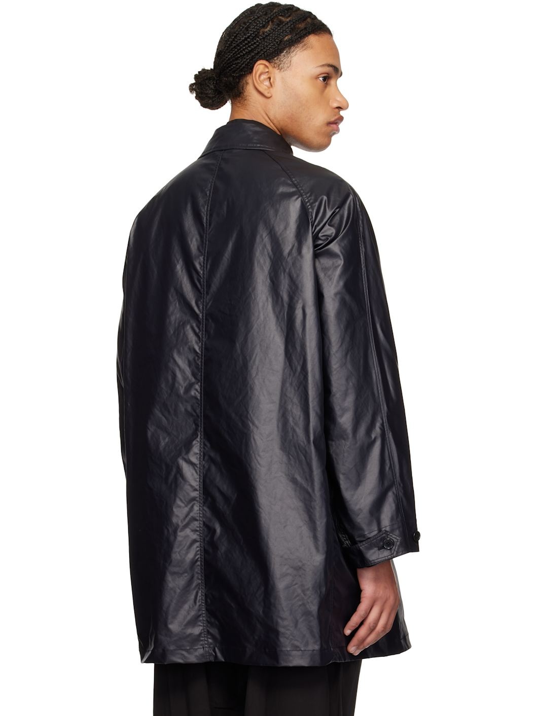 Black Leather-Like Car Coat - 3