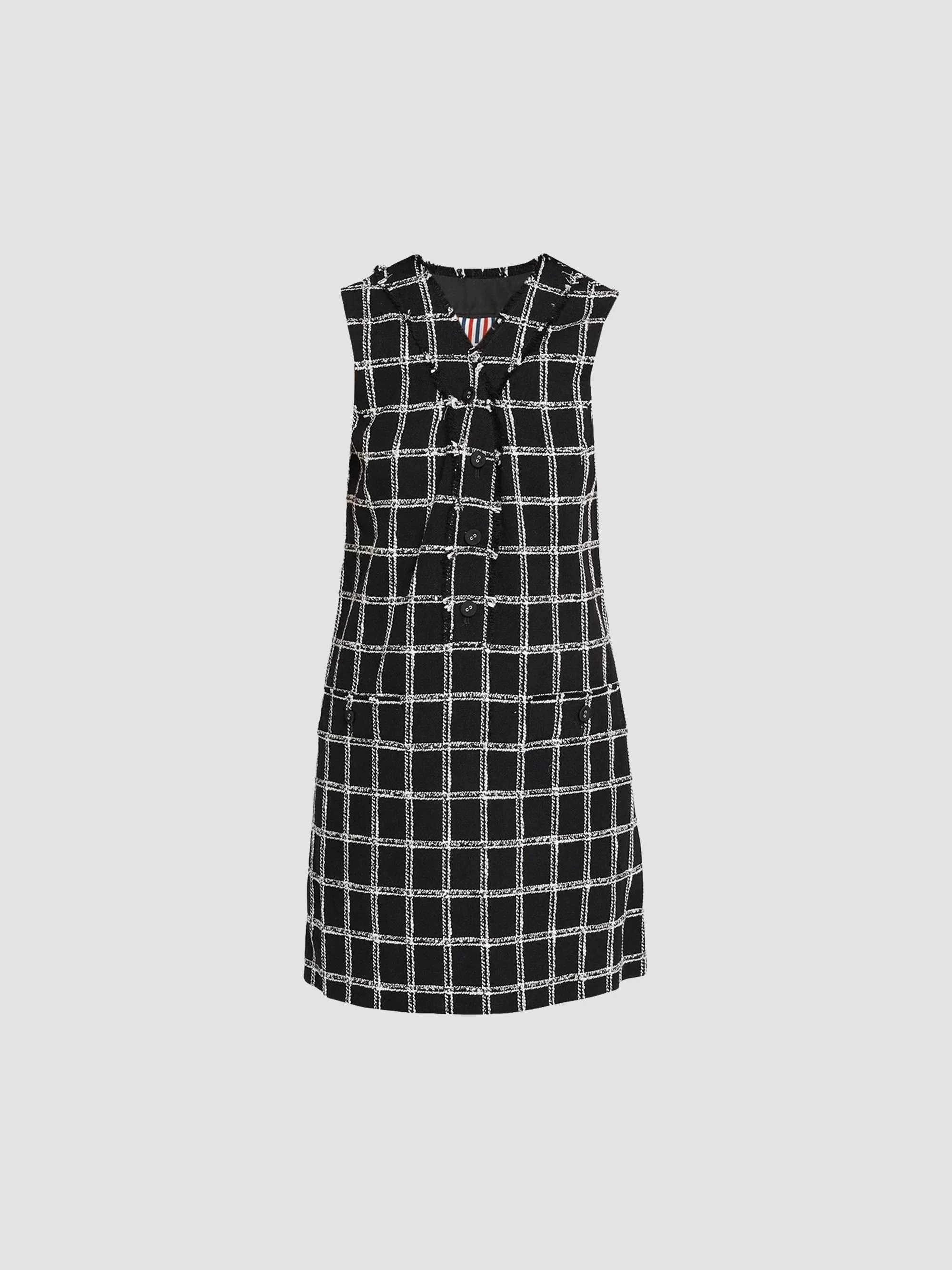 Women's Windowpane Tweed Cardi Mini Dress - Black - 1