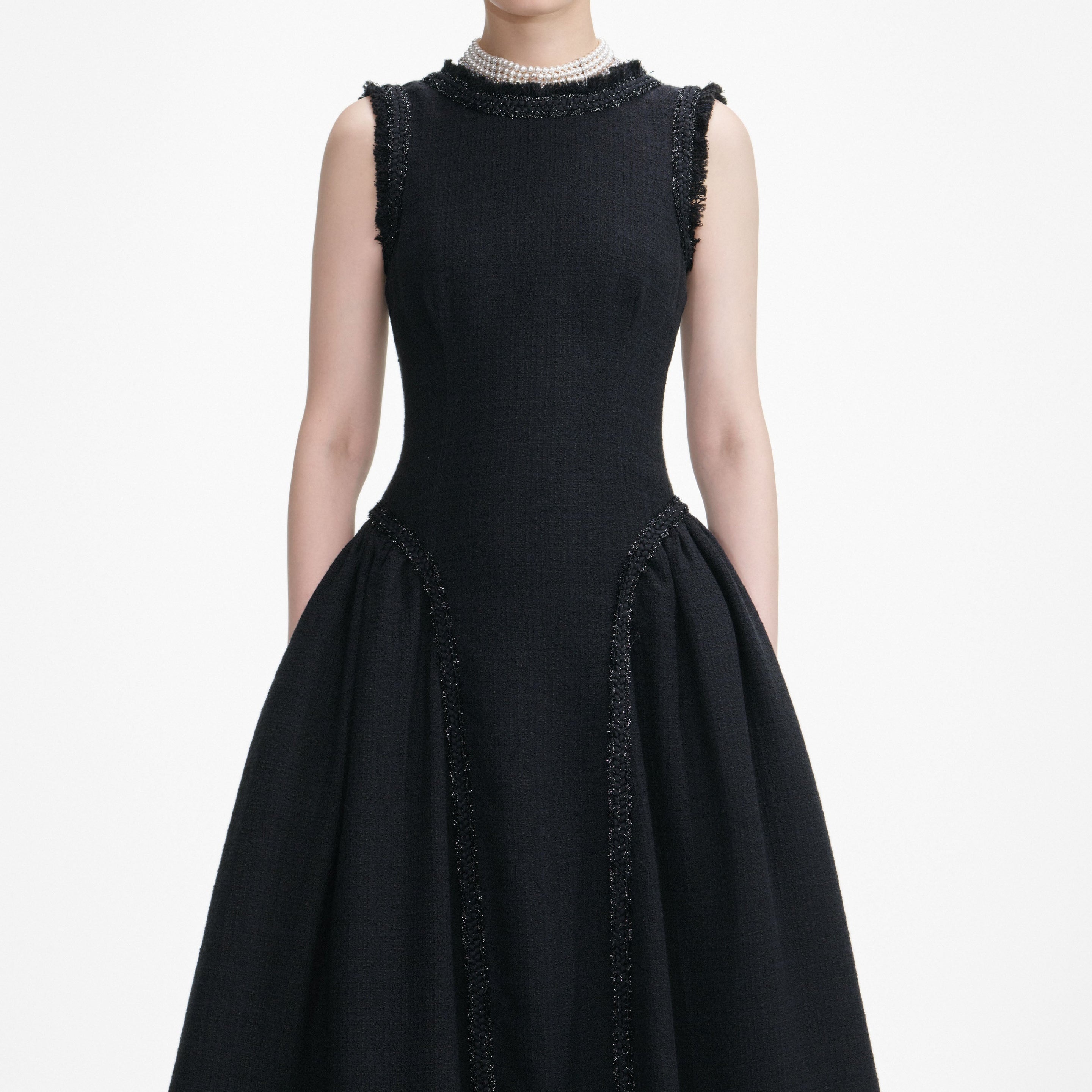 Black Boucle Sleeveless Midi Dress - 4