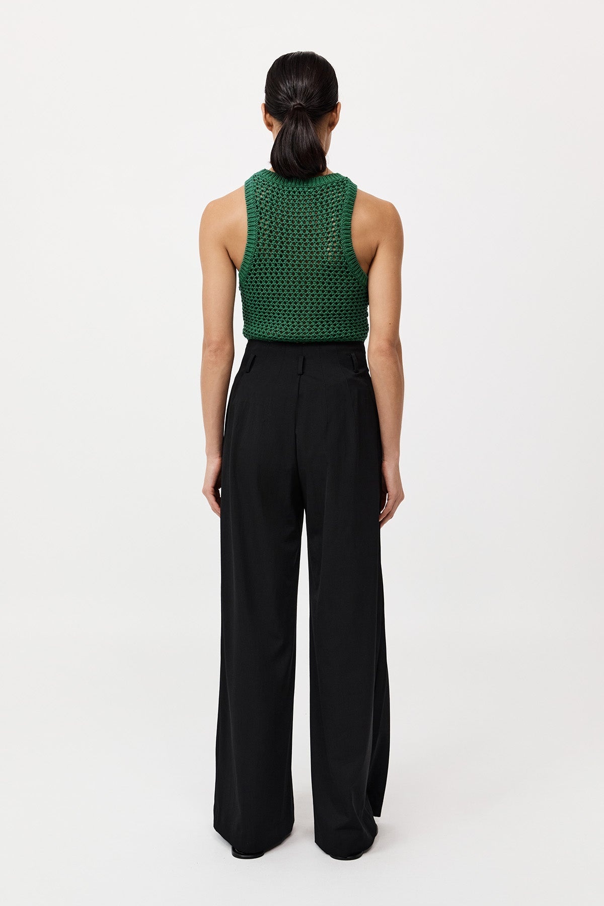 Cotton Paperbag Waist Trousers - Black - 4