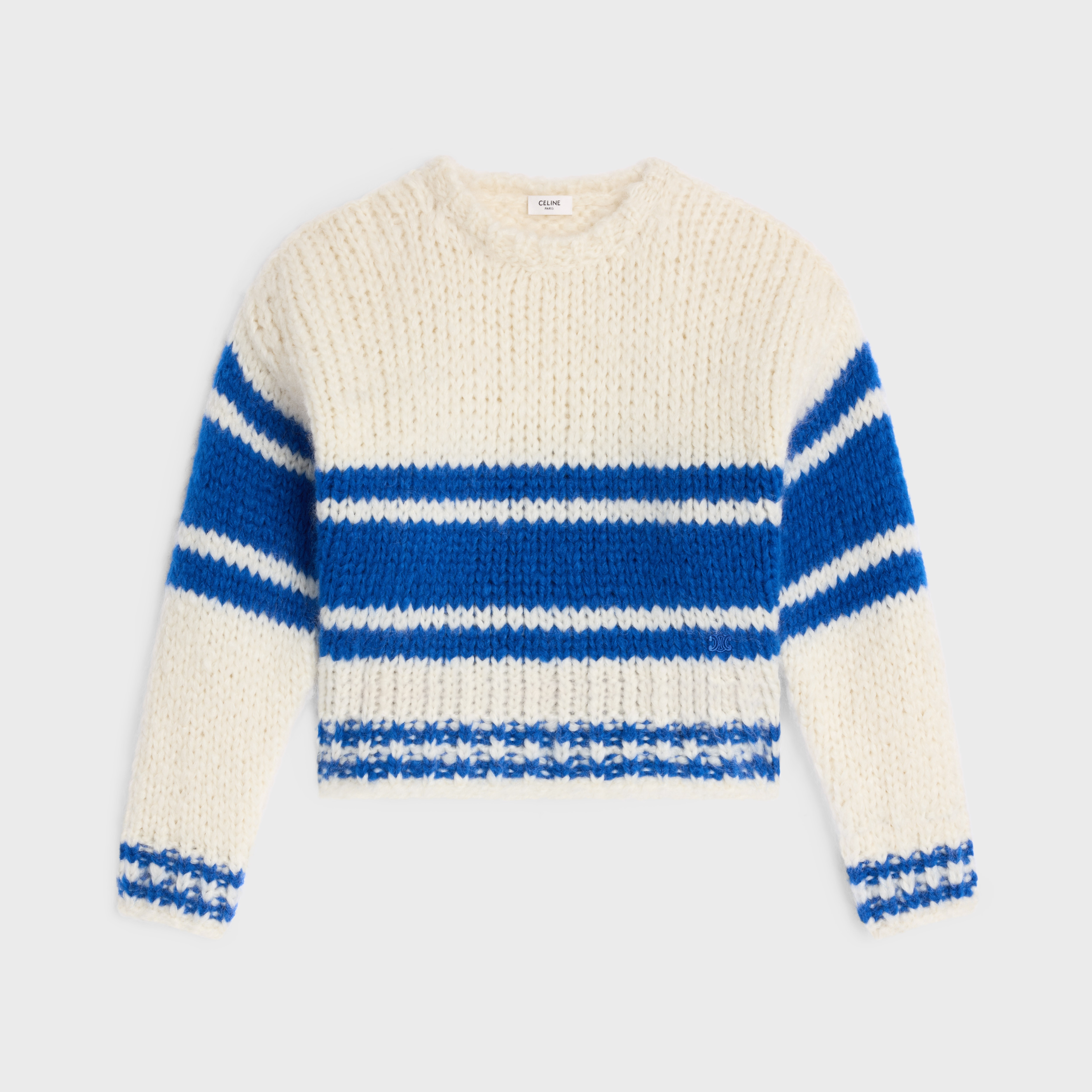 striped crew neck sweater in chunky mohair and wool - 1