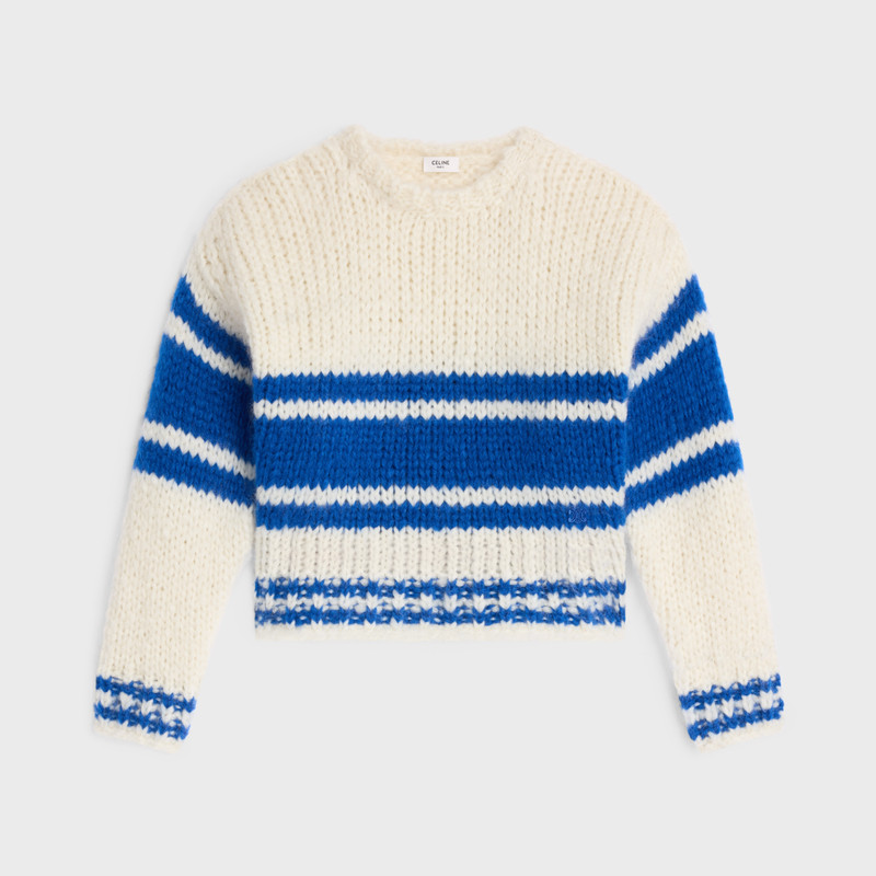 striped crew neck sweater in chunky mohair and wool 1
