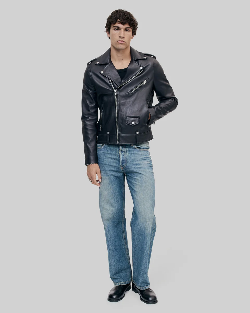 BLACK LEATHER BIKER JACKET - 1
