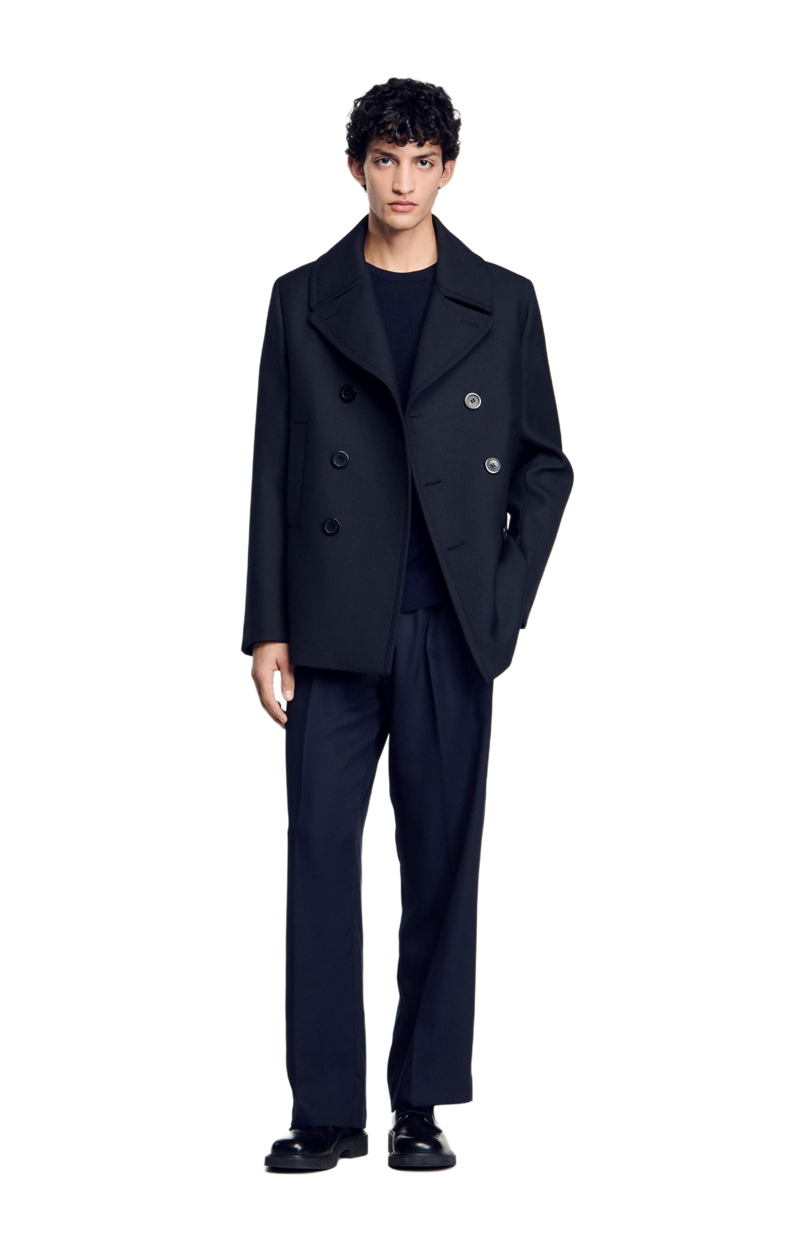 SANDRO Wool blend pea jacket in Navy Blue at Nordstrom - 6