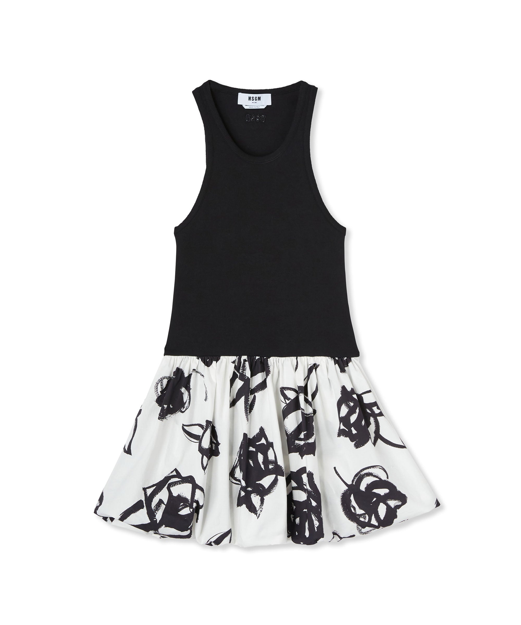 Ribbed jersey dress with poplin printed skirt - 1