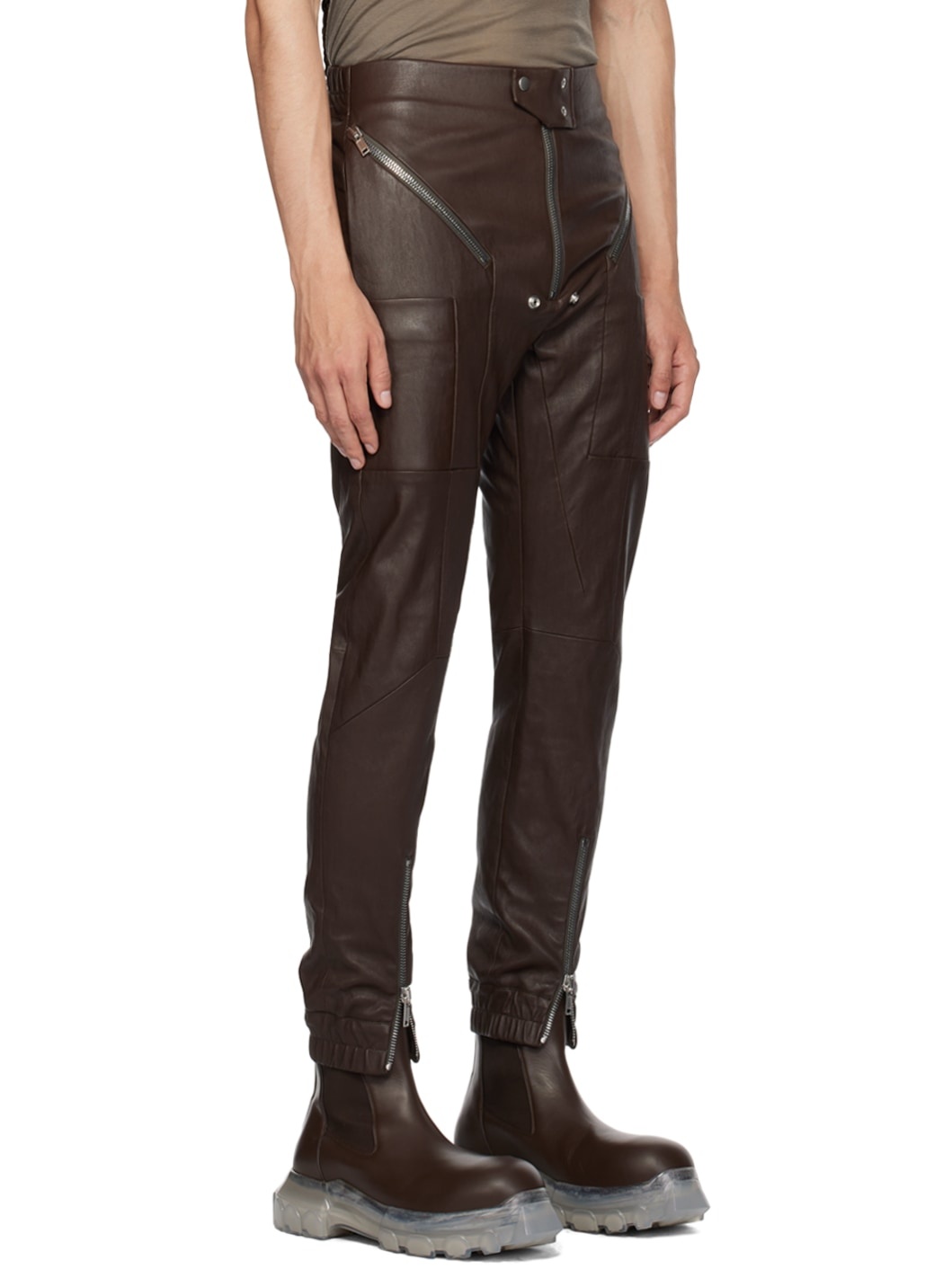 Brown Easy Strobe Leather Cargo Pants - 2