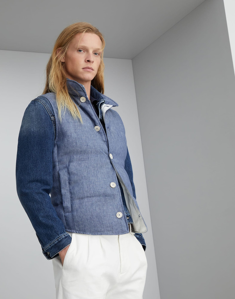 Denim-effect linen down vest 1