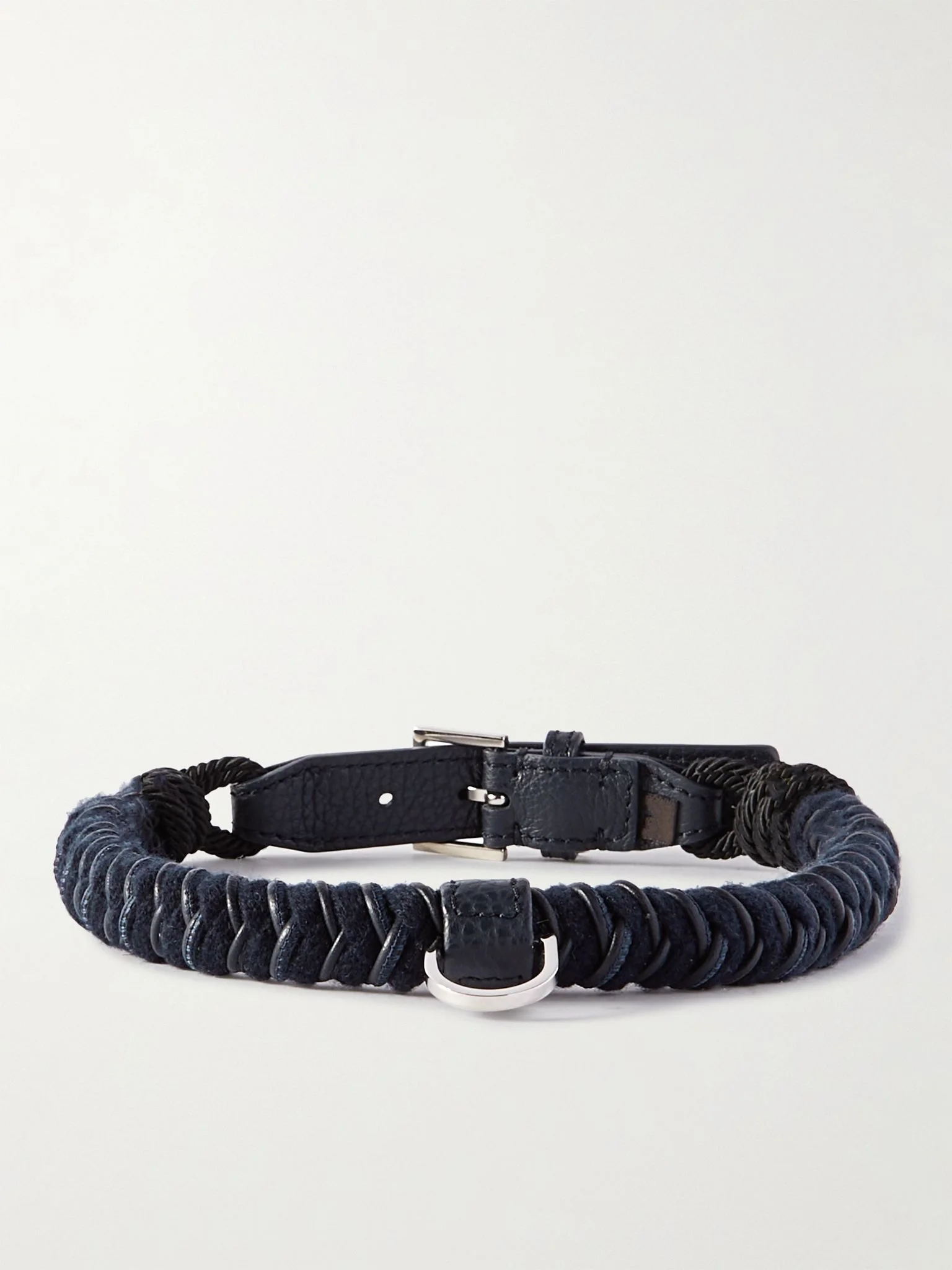 Scooby Large Woven Cord and Leather Dog Collar Navy - 1