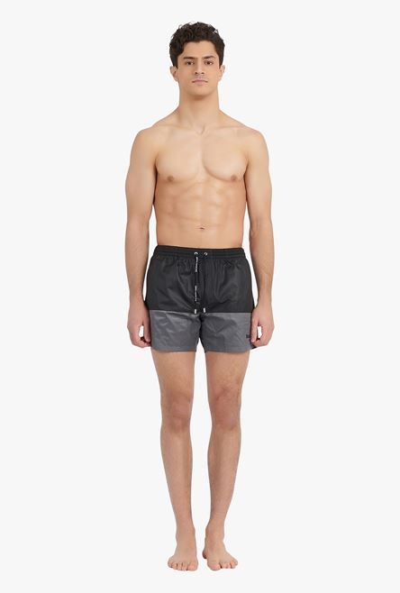 Black and dark gray swimsuit with black embroidered Balmain Paris logo - 4