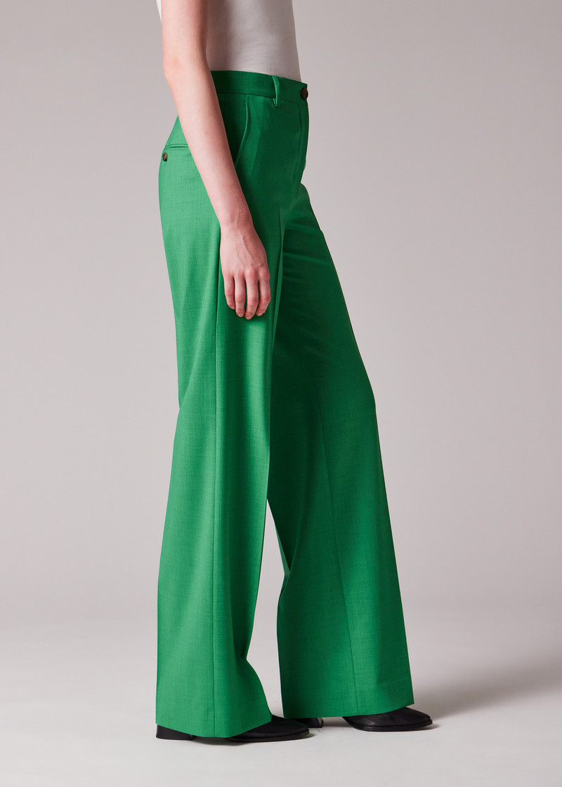 Women's Green Wool-Blend Wide-Leg Trousers 6
