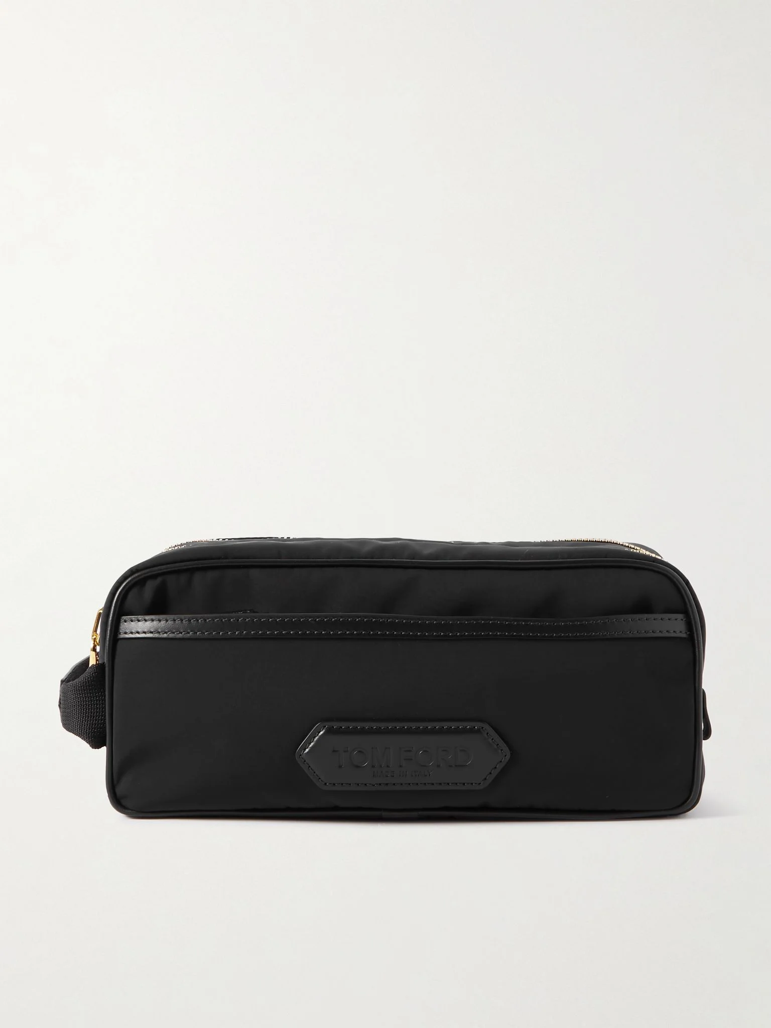 Leather-Trimmed Shell Wash Bag Black - 1