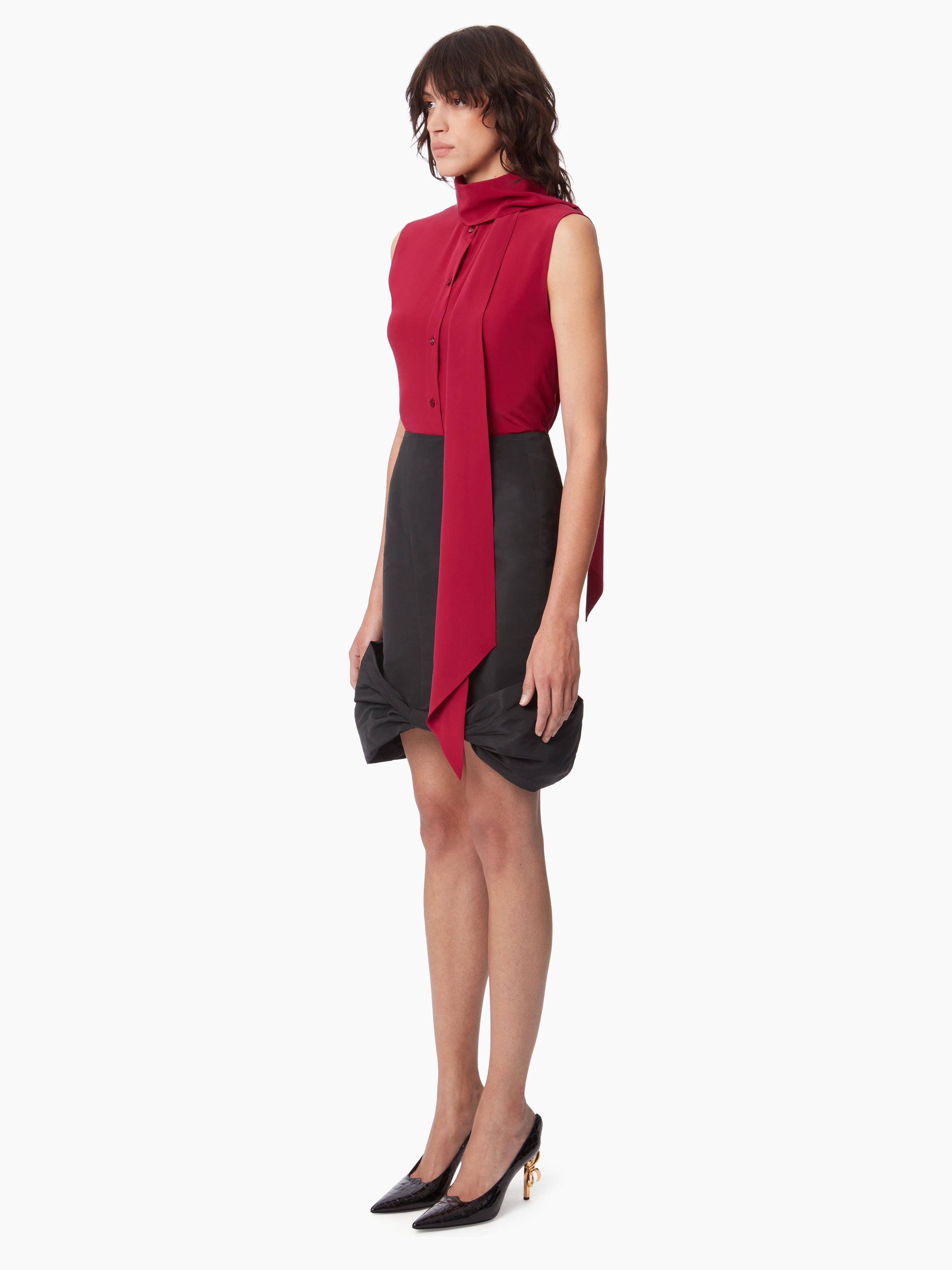 TAFFETA BOW PEPLUM MIDI SKIRT - 3