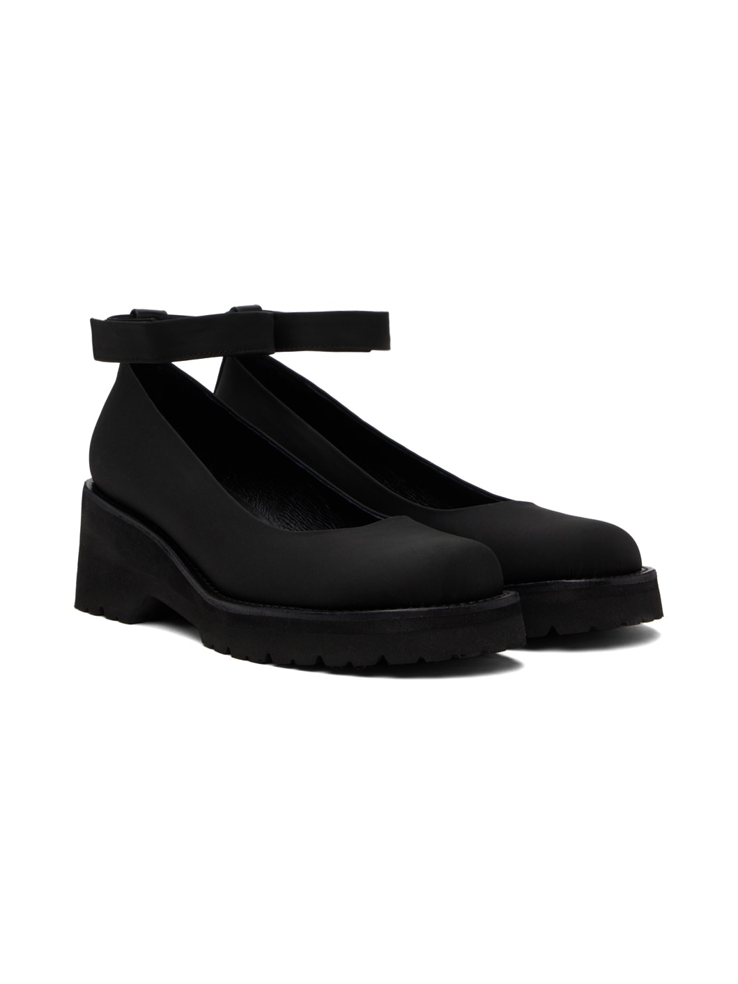 Black Round Toe Strap Ballerina Flats - 4