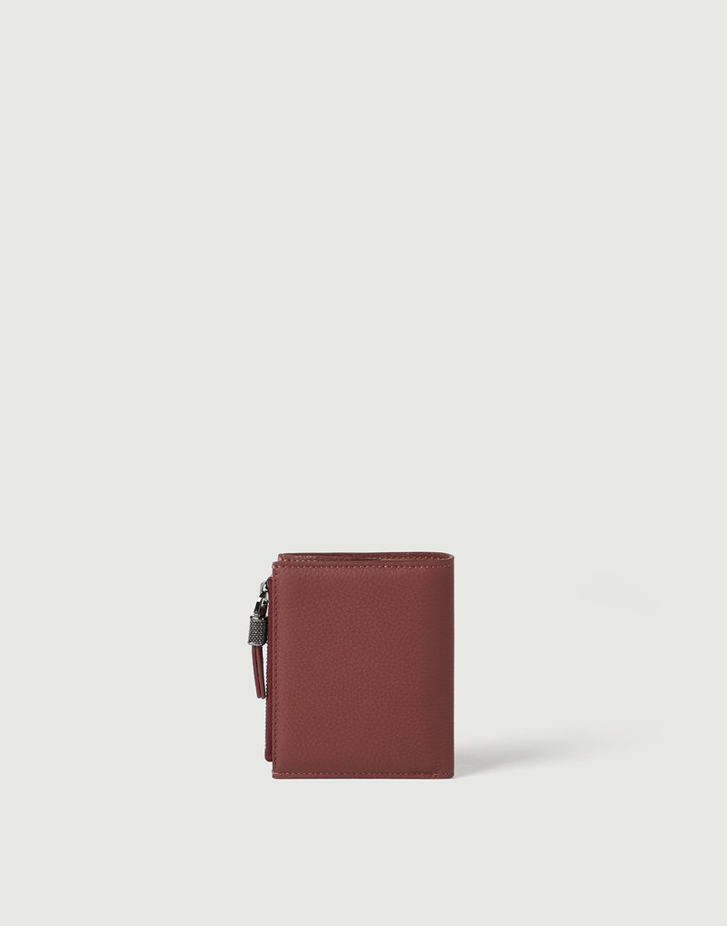 Brunello Cucinelli Grained calfskin compact wallet with shiny zipper pull outlook