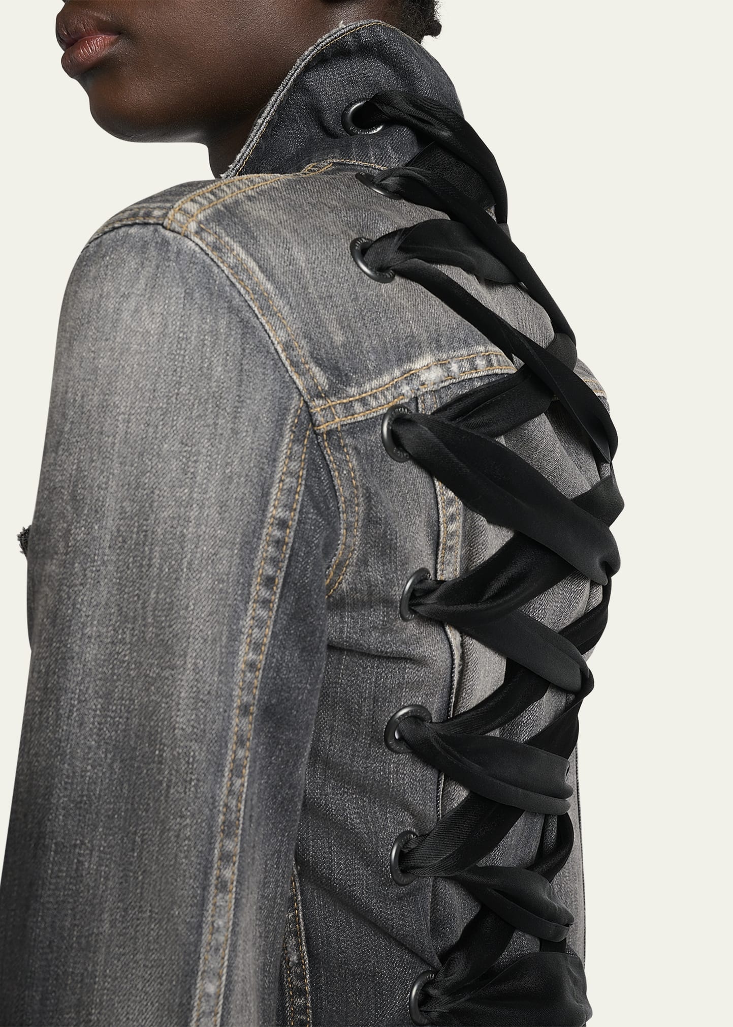 Lace-Up Denim Jacket - 5