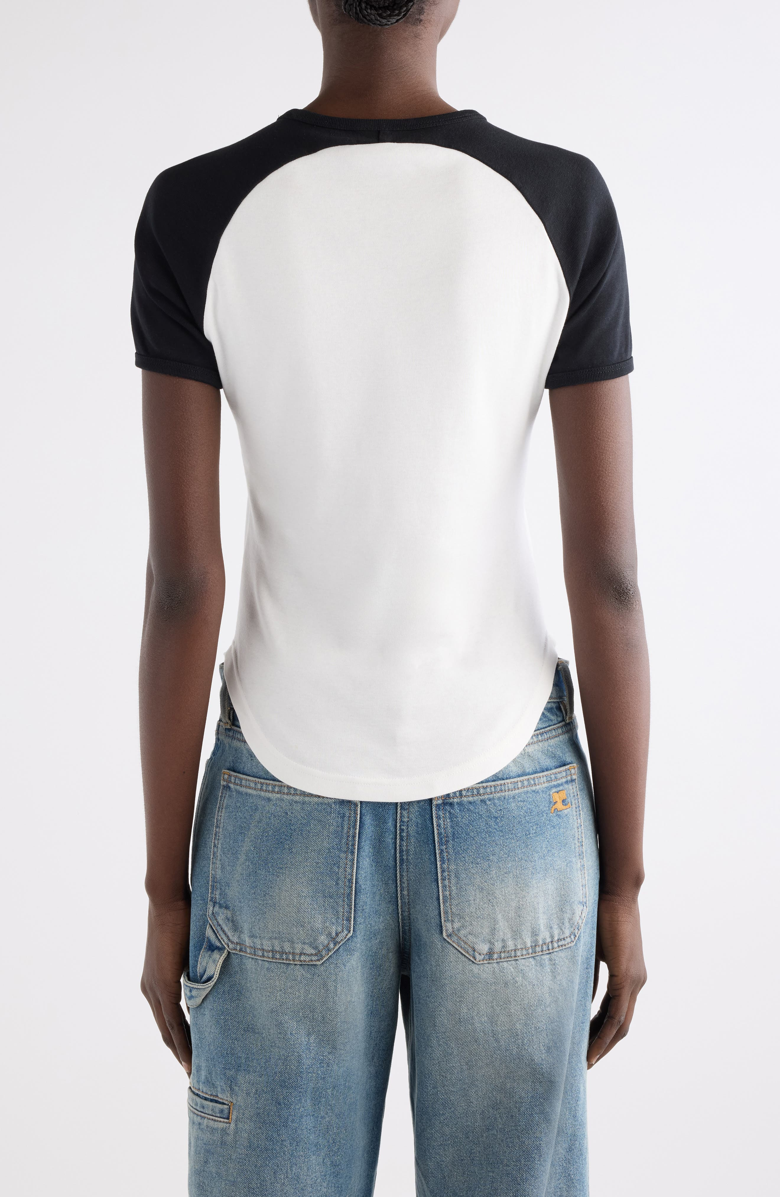 Courrèges Circle Contrast T-Shirt in Heritage White/Black at Nordstrom - 3