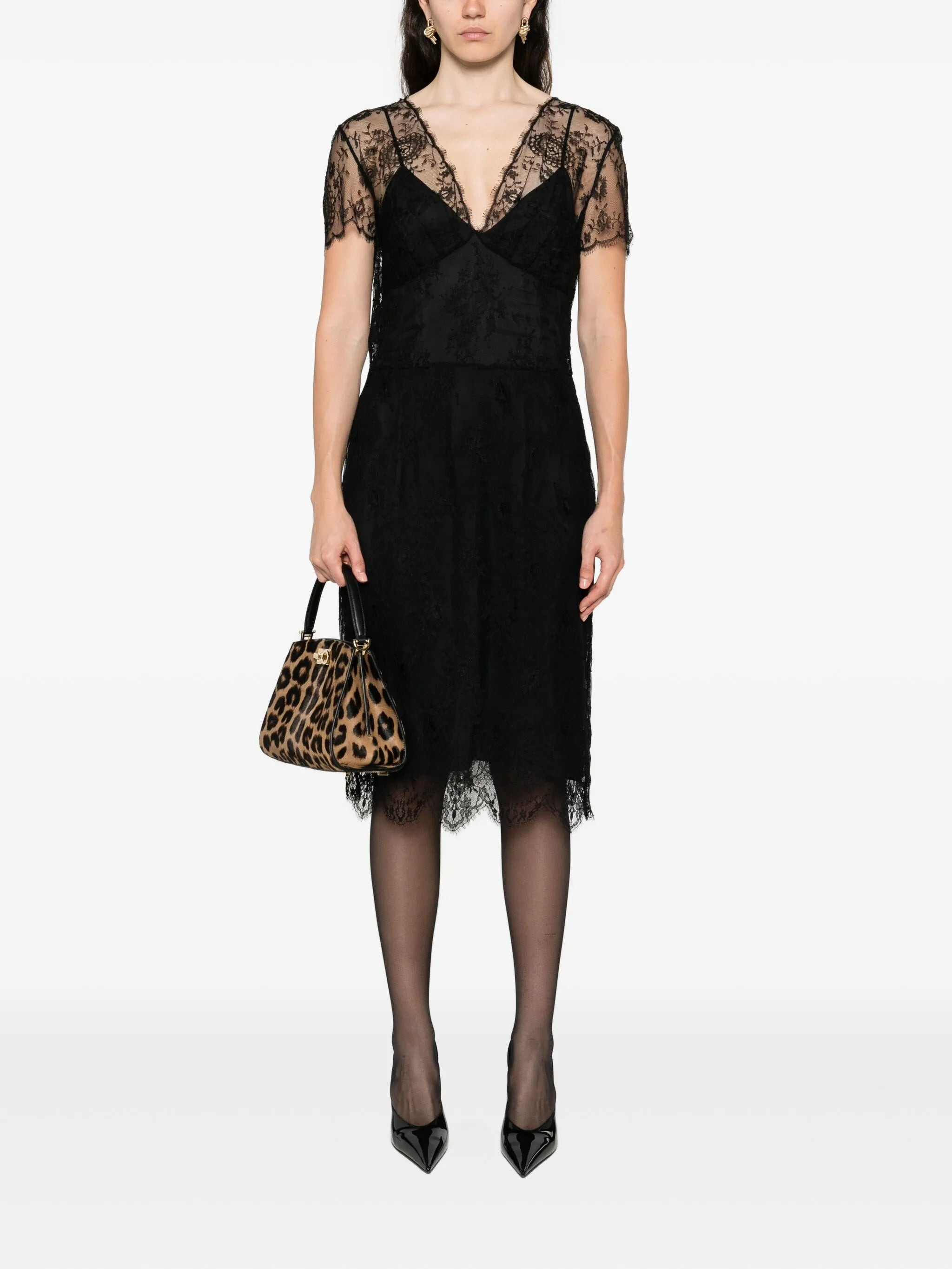 Prada Lace-overlay V-neck Dress - 2