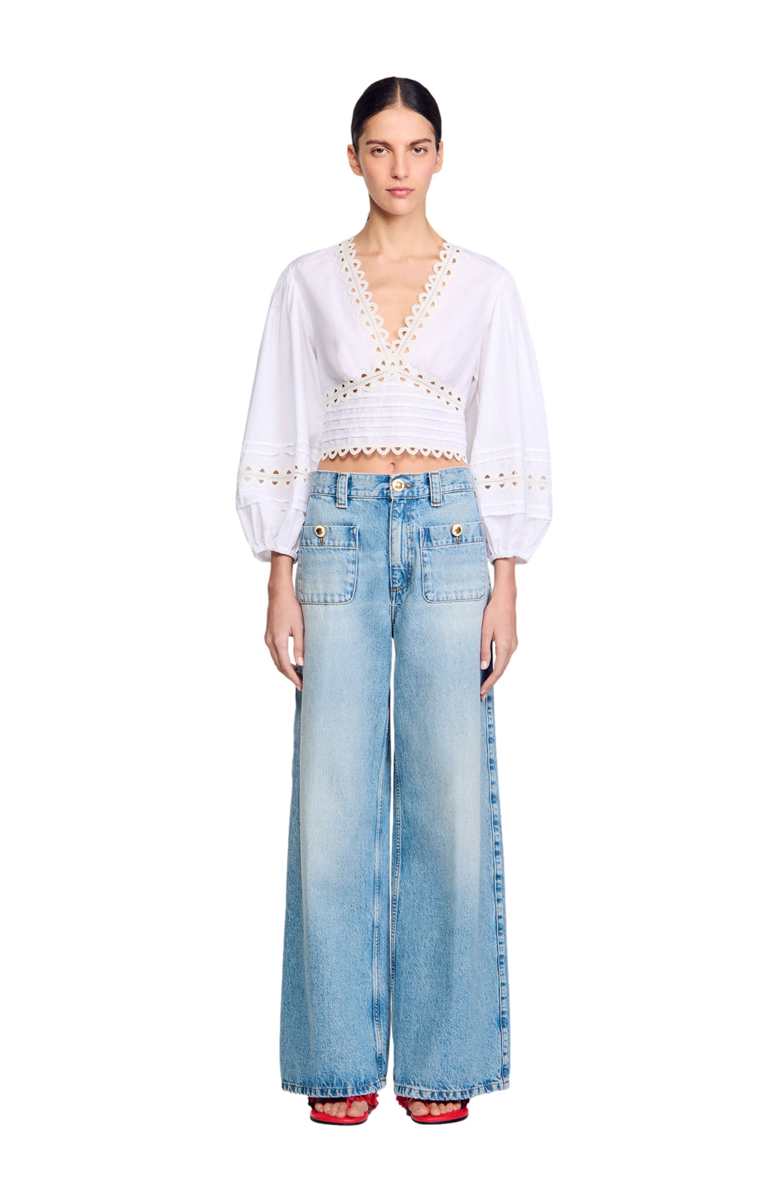 SANDRO Poplin crop top in White at Nordstrom - 1