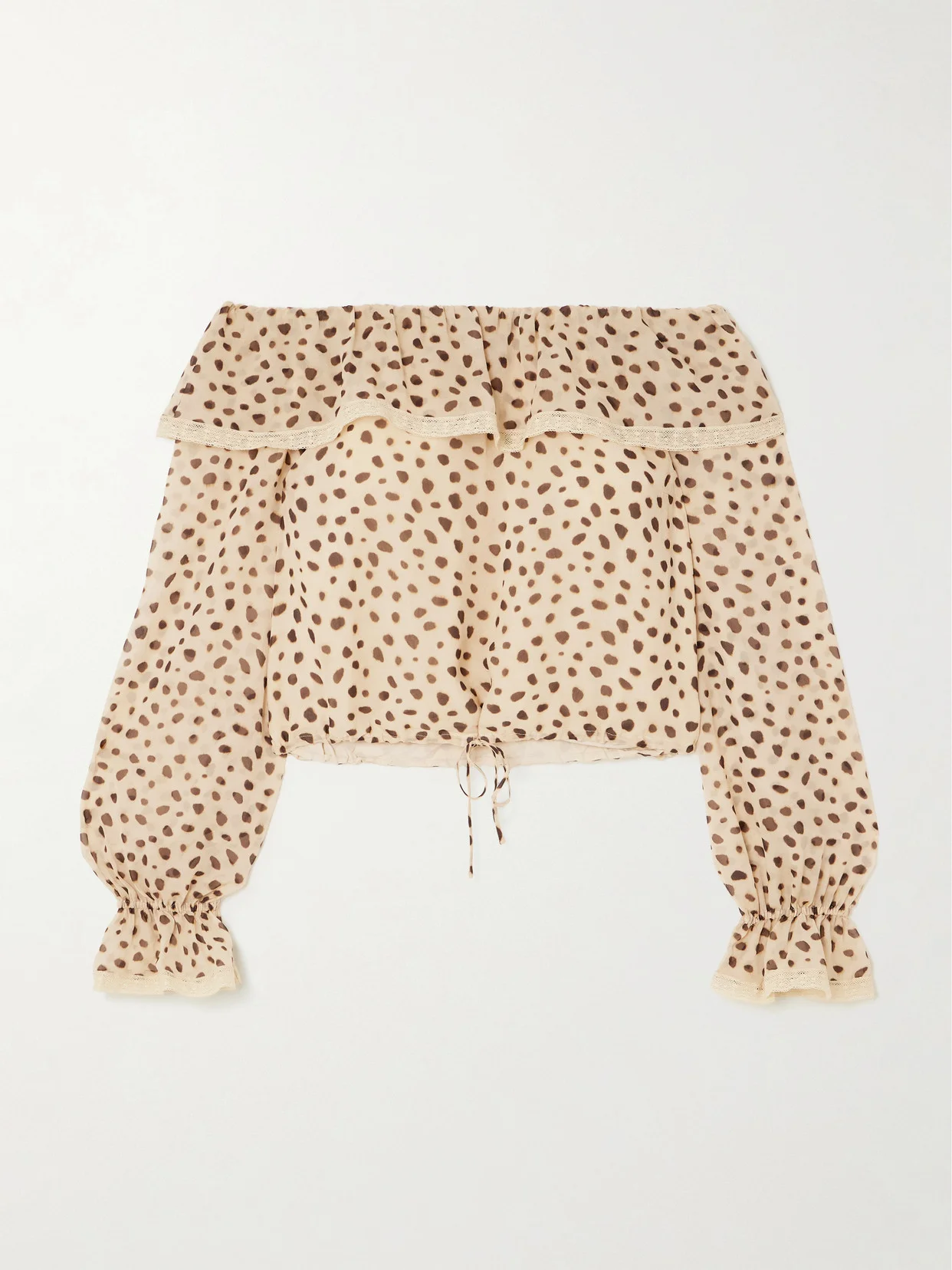 Priscilla Off-the-shoulder Lace-trimmed Cheetah-print Silk-georgette Blouse - 1