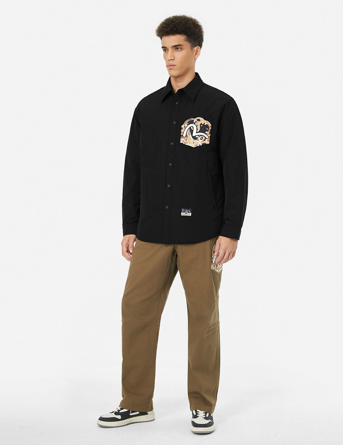 Seagull and Wave Embroidery Relax Fit Padded Shirt Jacket - 3