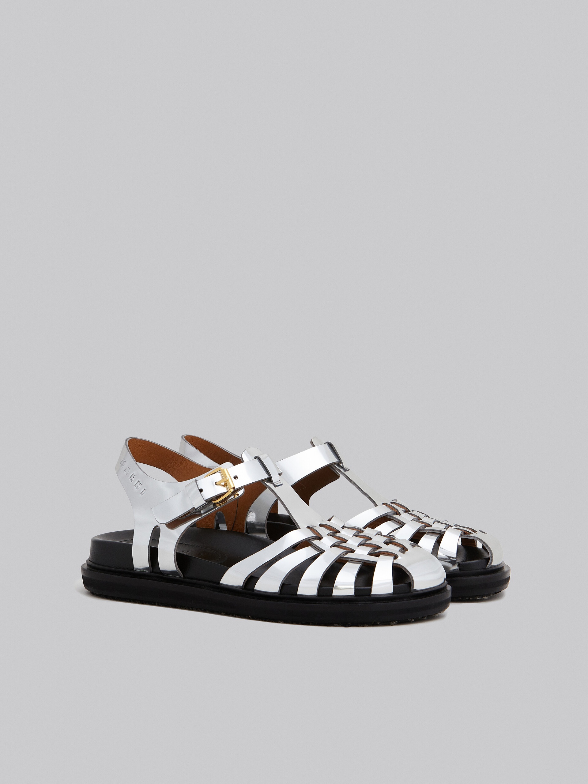 SILVER MIRRORED LEATHER FISHERMAN'S SANDAL - 2
