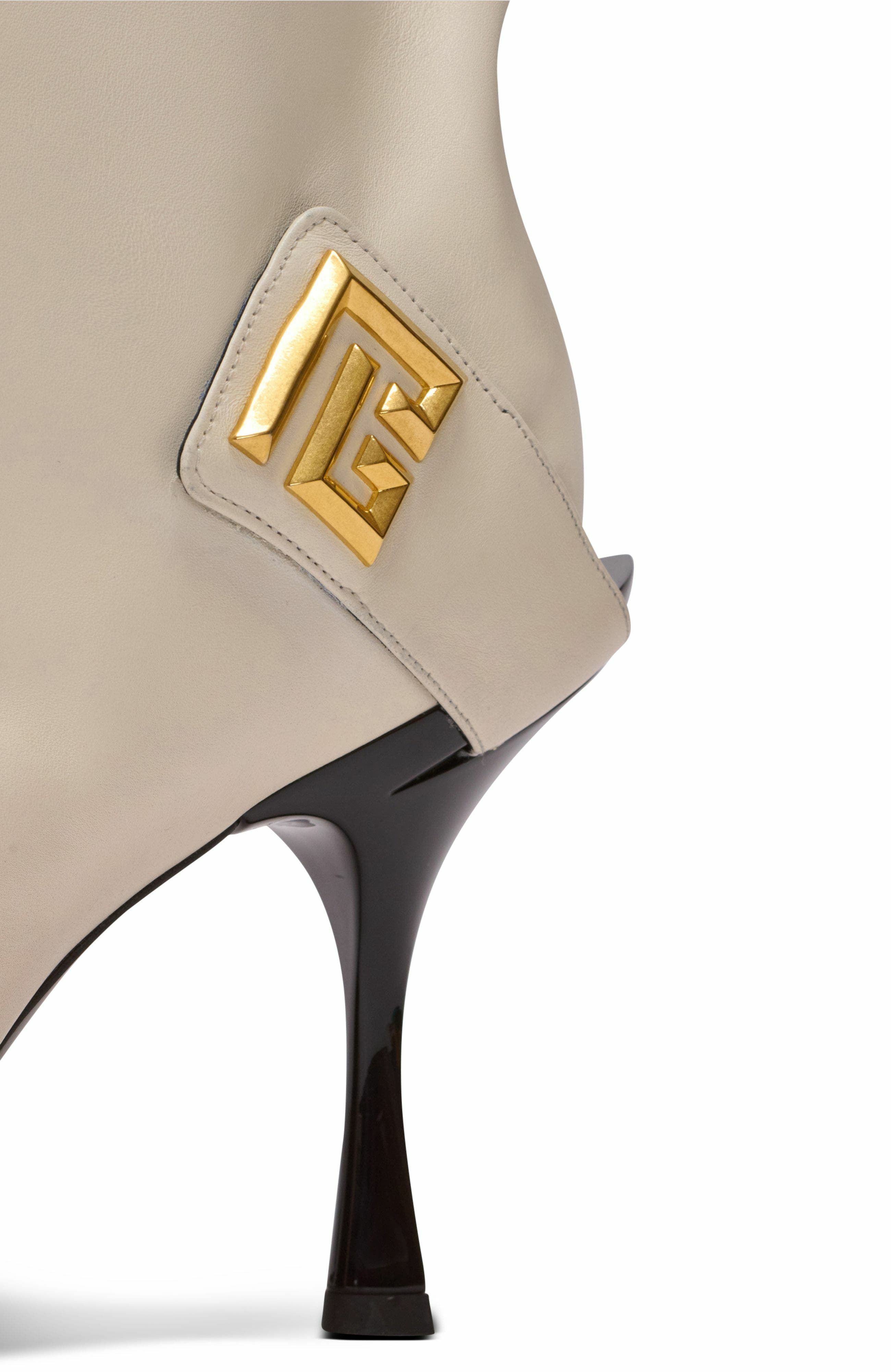 Balmain Twist Heeled Leather Boots in Beige at Nordstrom - 5