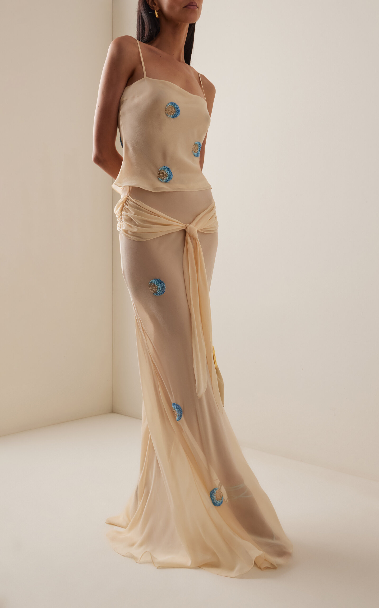 Dorothy Beaded Tie-Front Silk Maxi Skirt ivory - 2