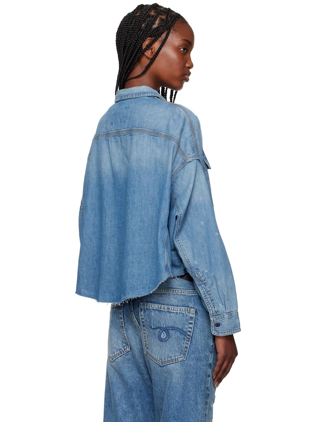 Blue Cropped Denim Shirt - 3