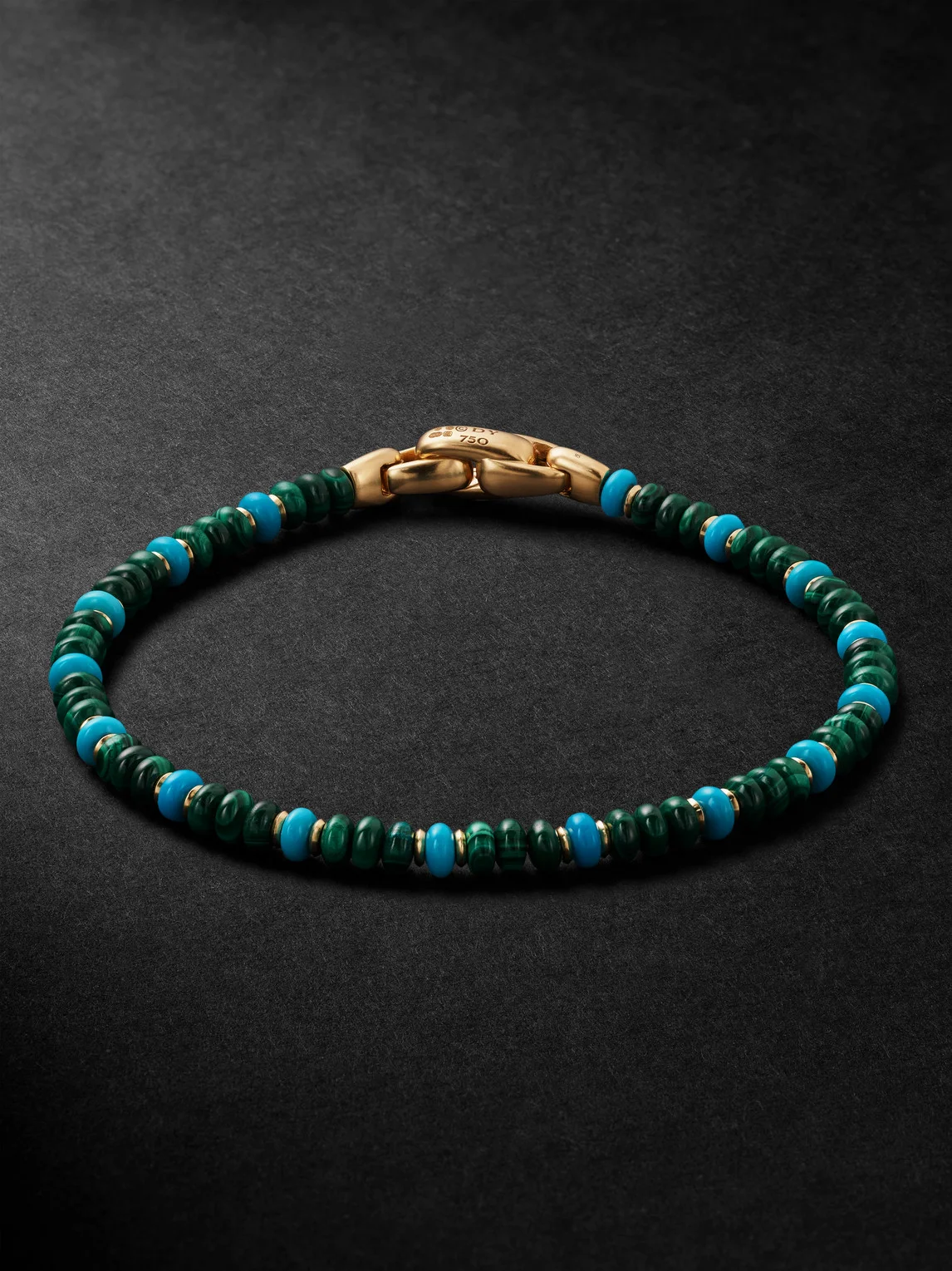Spiritual Beads 18-Karat Gold, Malachite and Turquoise Beaded Bracelet - 1