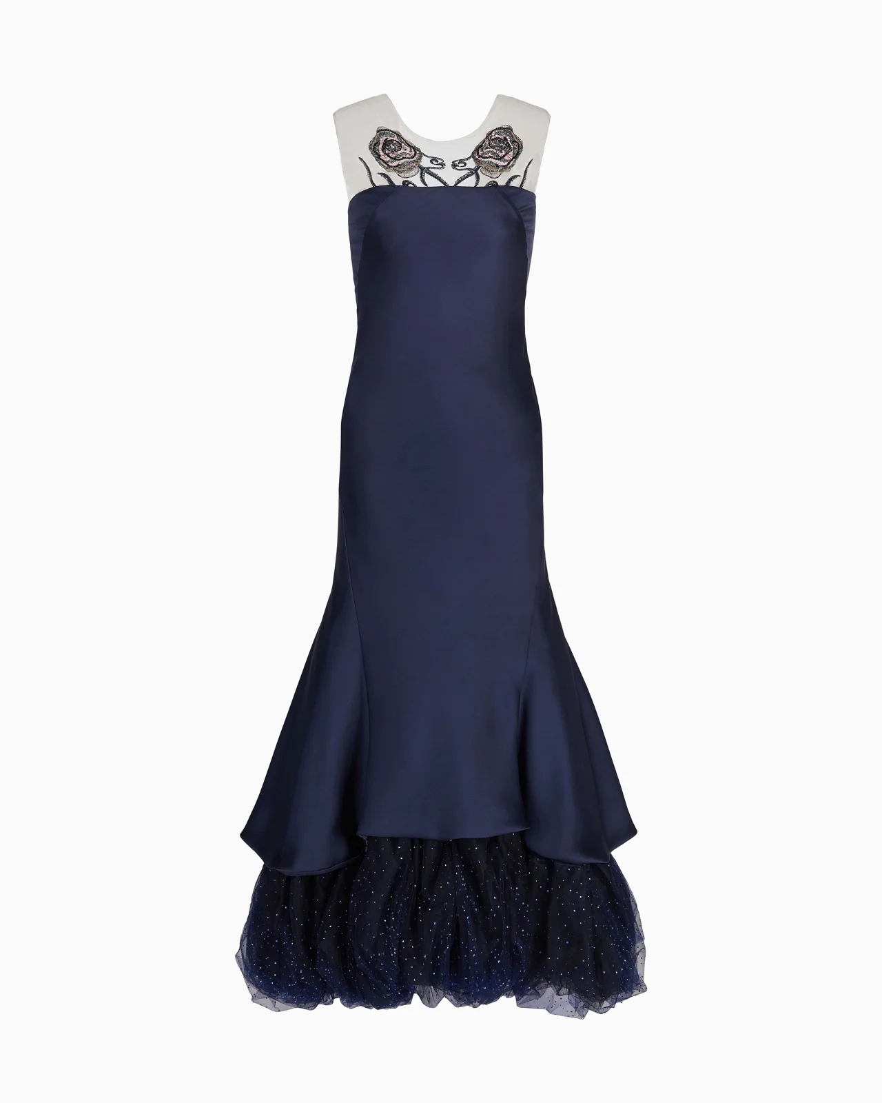LONG BUSTIER DRESS IN SILK AND EMBROIDERED TULLE - 1