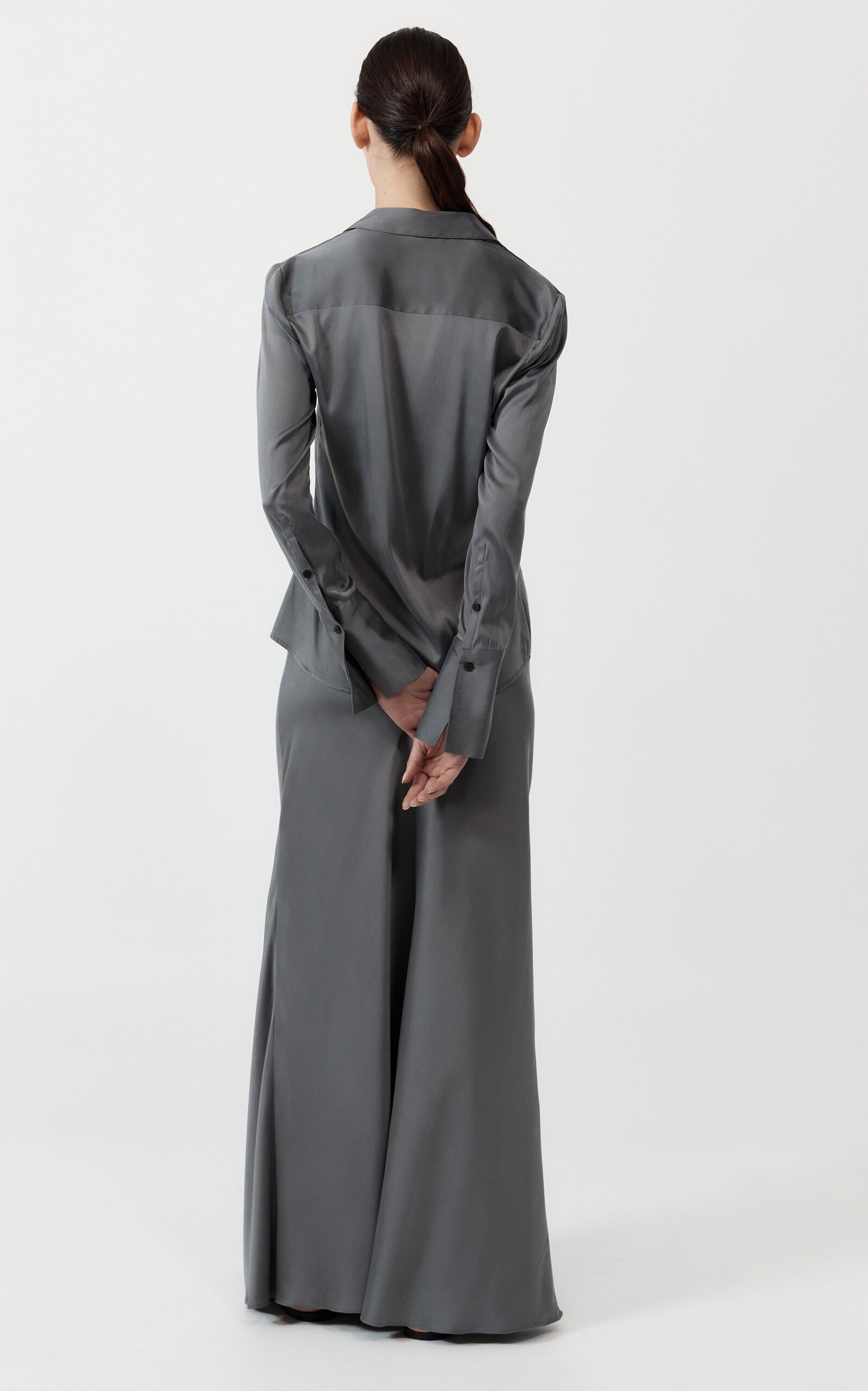 Silk-Blend Maxi Skirt dark grey - 4