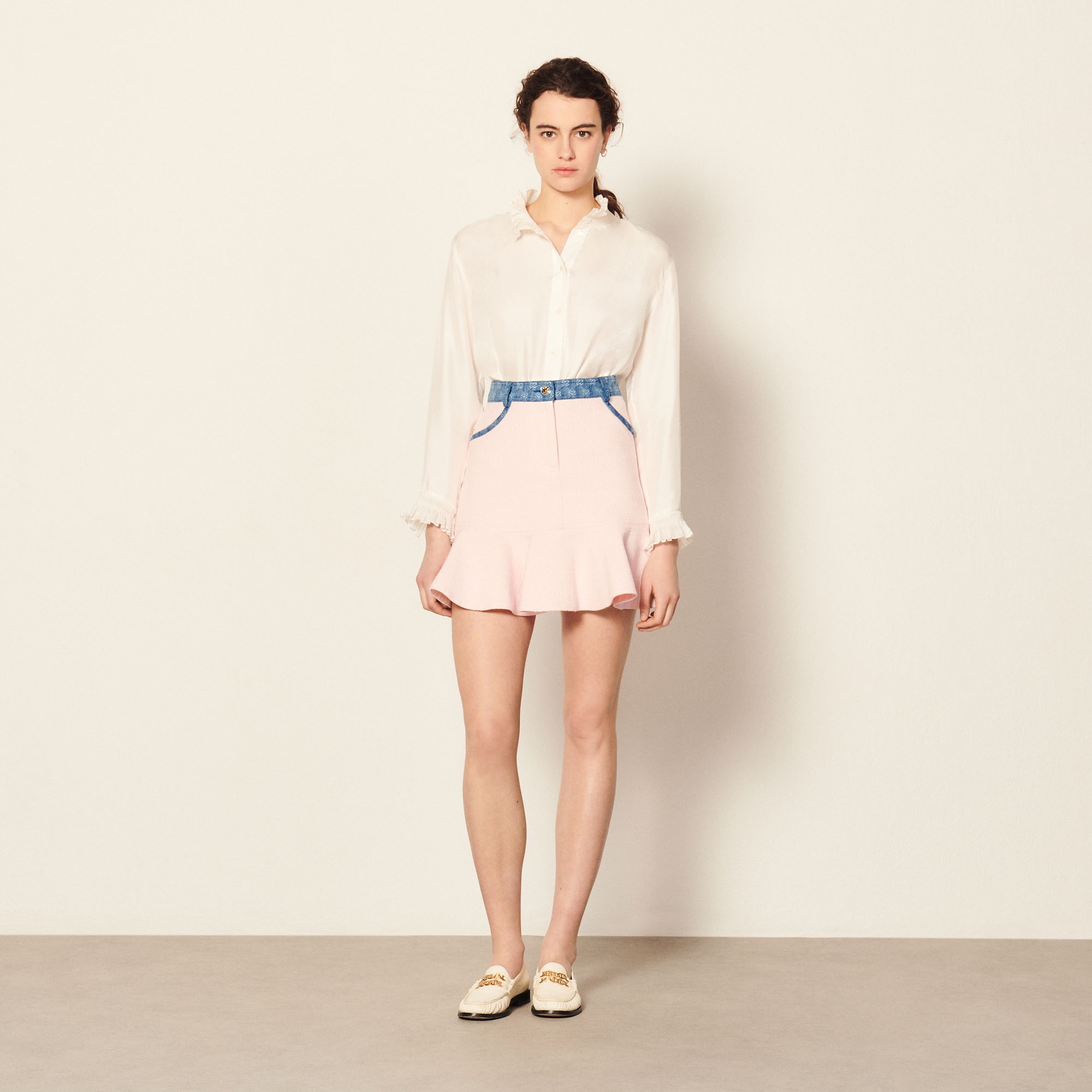 Short mixed-material skirt - 6