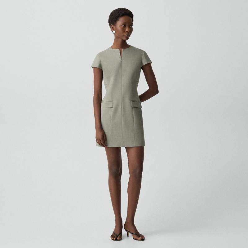 Zip Mini Dress in Wool Gabardine 1