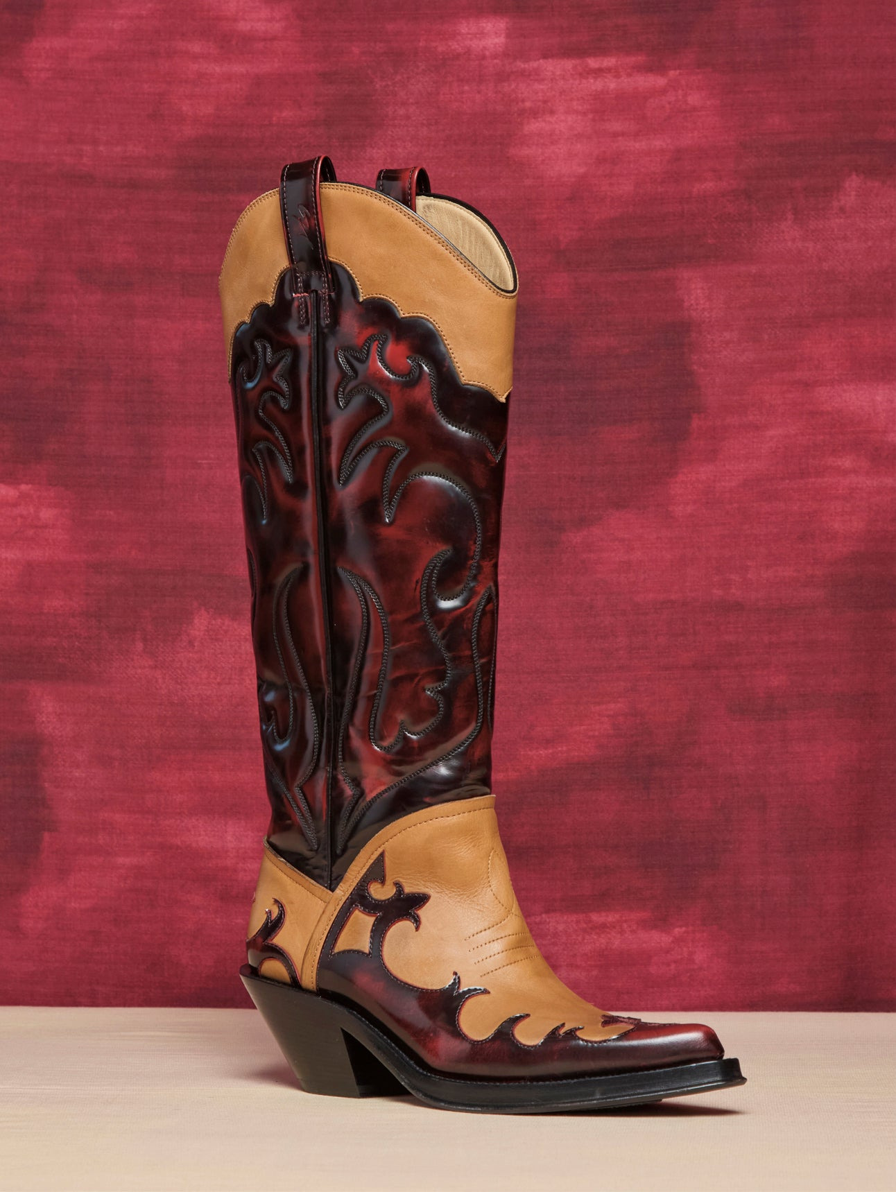 Capitana Cowboy Boot in Light Brown & Red Pearlized Leather - 4