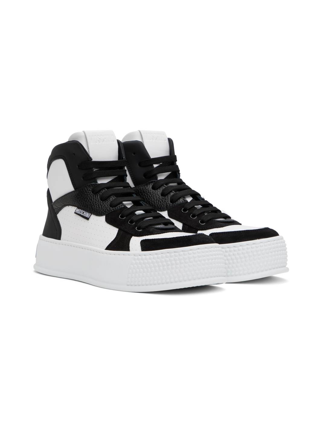 White & Black Bumps & Stripes High-Top Sneakers - 4