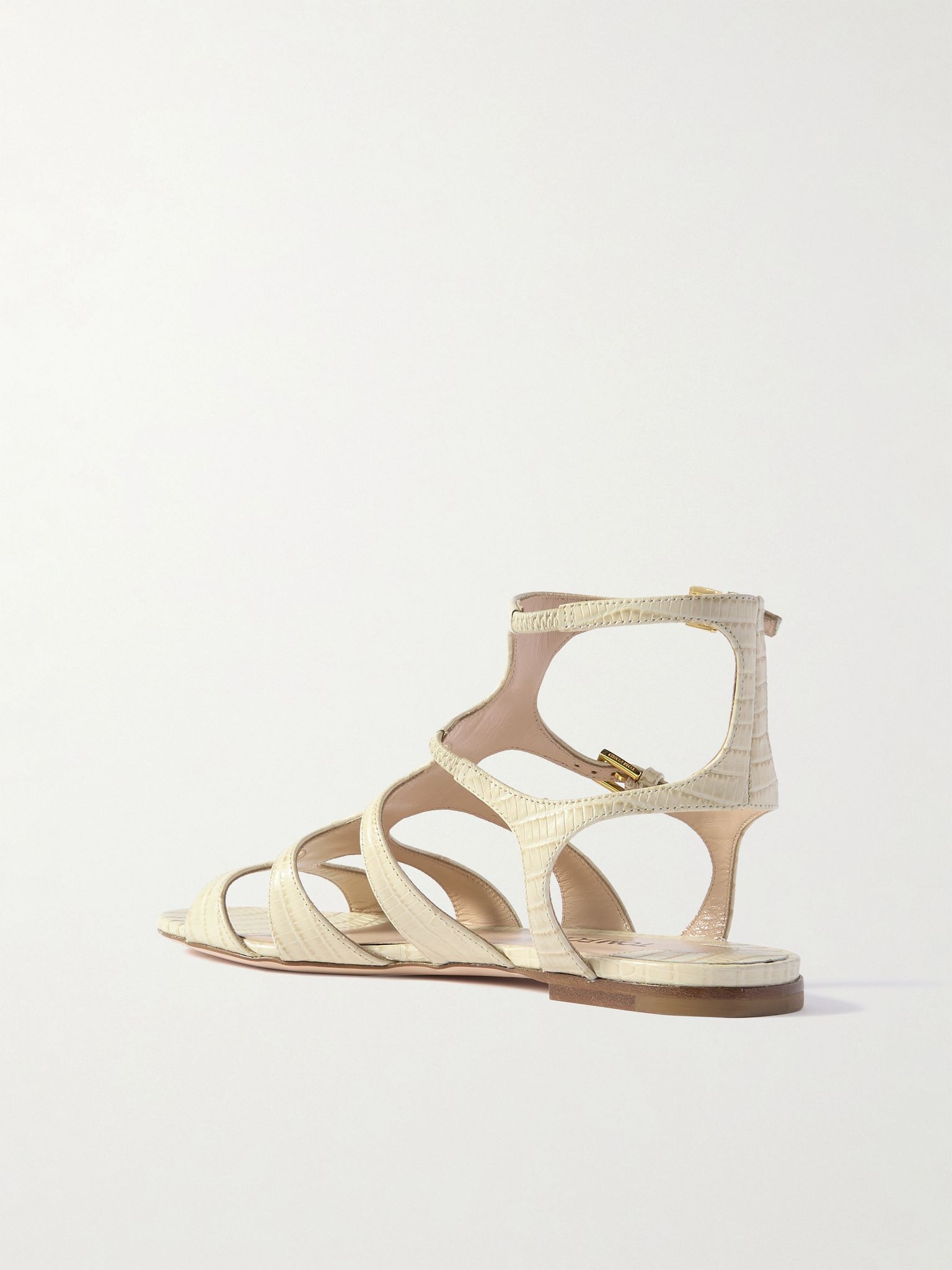 Croc-effect leather sandals Ivory - 3