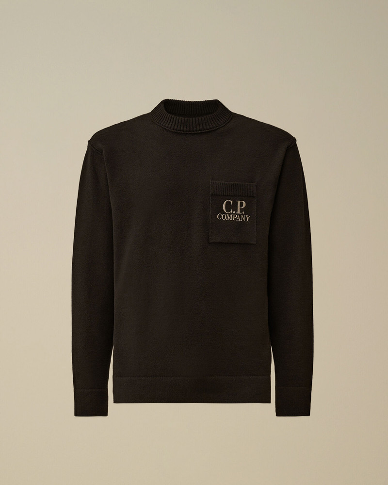 Soft Cotton Stretch Chest Pocket Crewneck Sweater 1