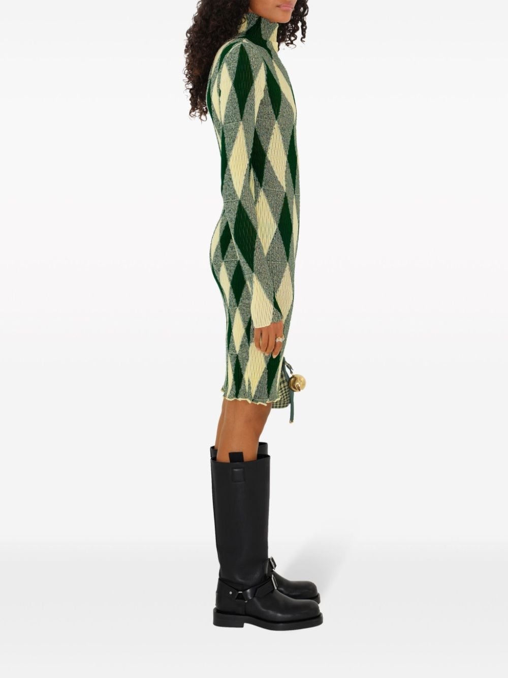 argyle ribbed-knit dress - 3