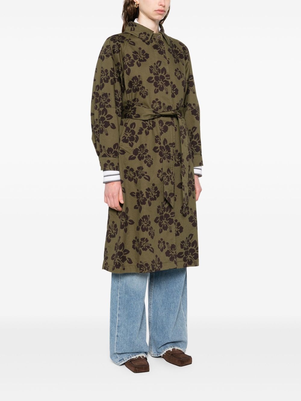 hibiscus-print coat - 3
