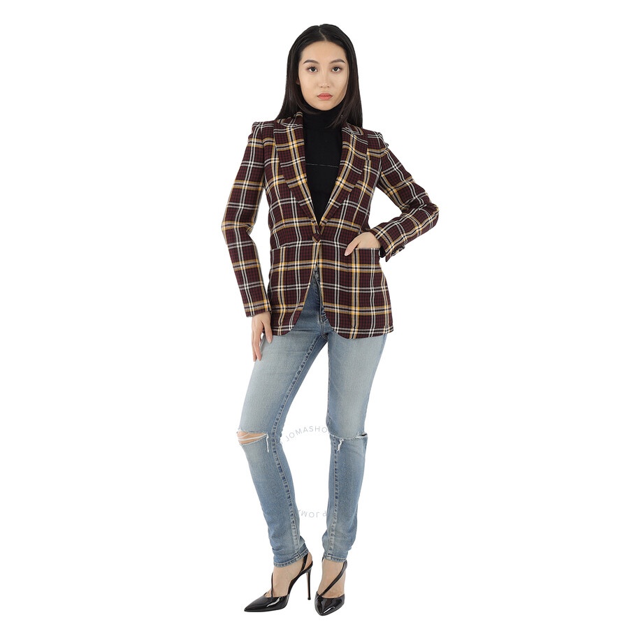 Burberry Ladies Burgundy Check Wool Twill Blazer - 6