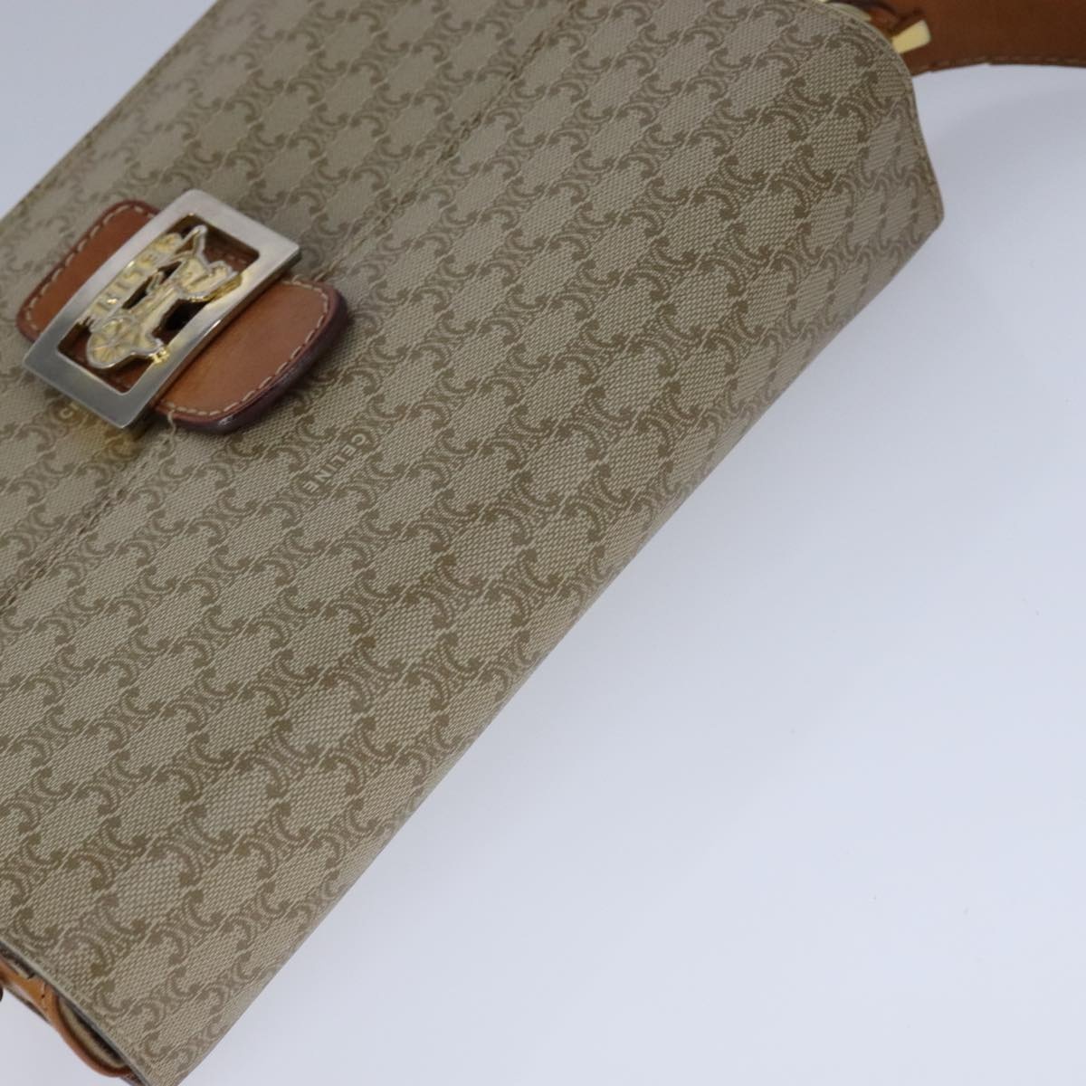CELINE Macadam Canvas Shoulder Bag Pvc Beige Gold - 6