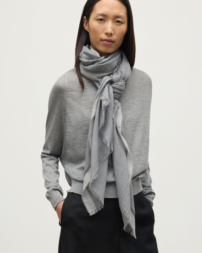 Ives Grey Chevron Border Cashmere Scarf 6