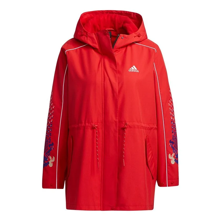 (WMNS) adidas Cny Jkt Warm New Year Series Sports Printing Pattern Hooded Fleece Lined Jacket Red GP - 1