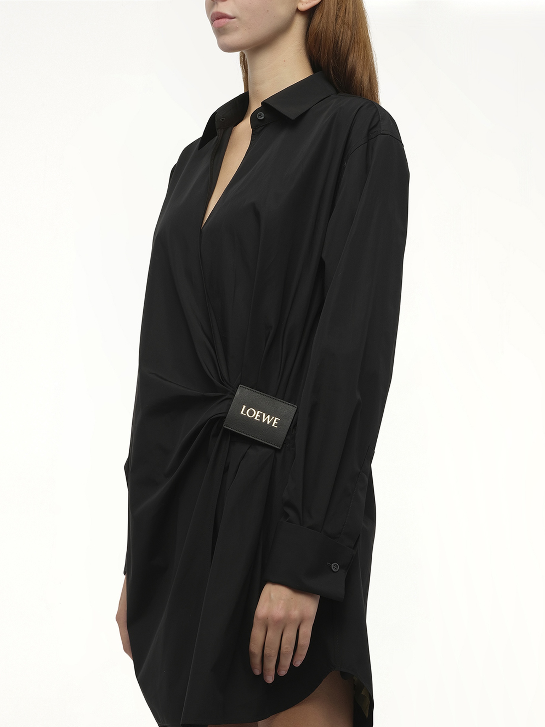 Draped Shirt Dress in Black - 5