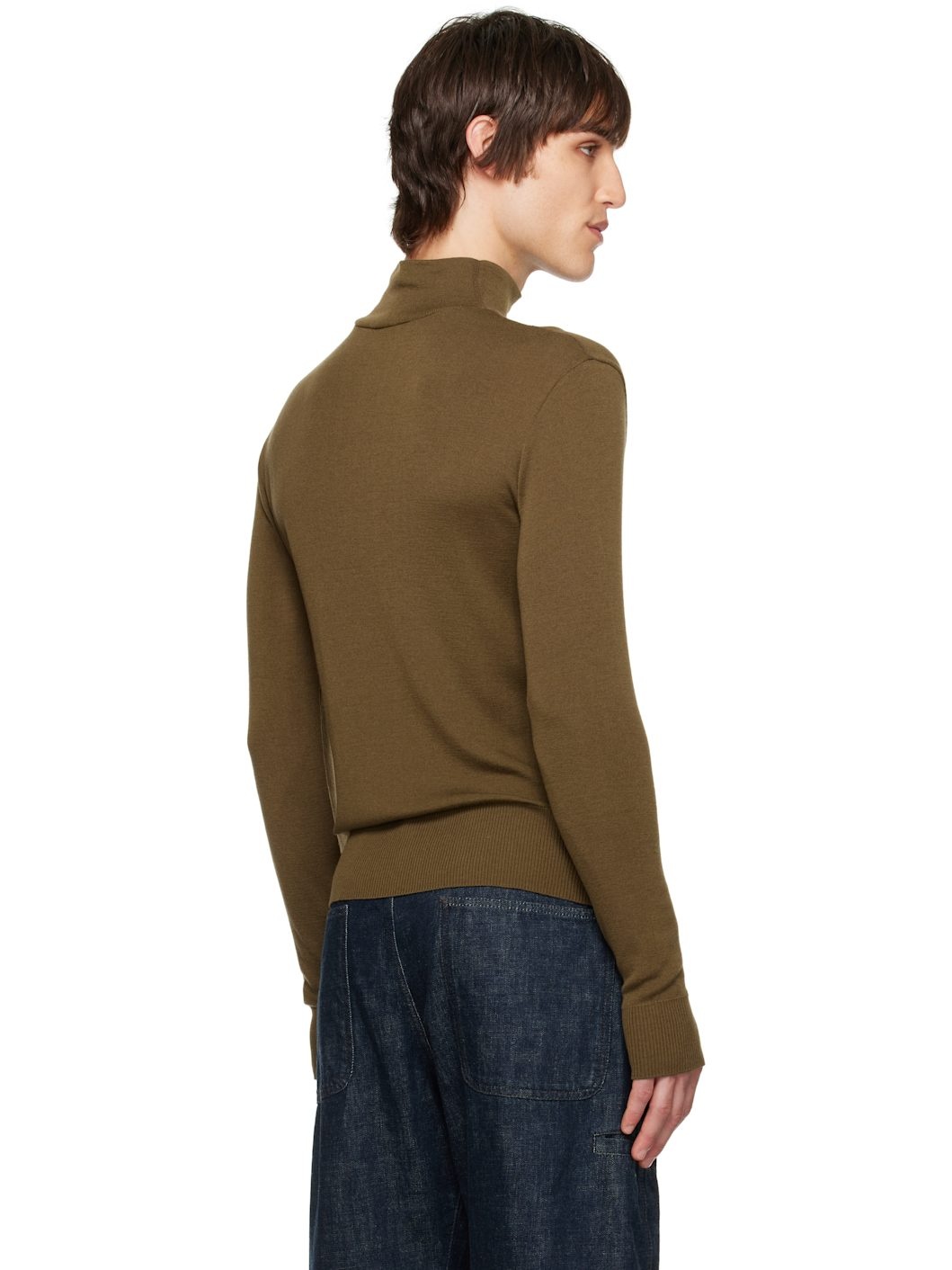 Brown Seamless Turtle Neck Sweater - 3