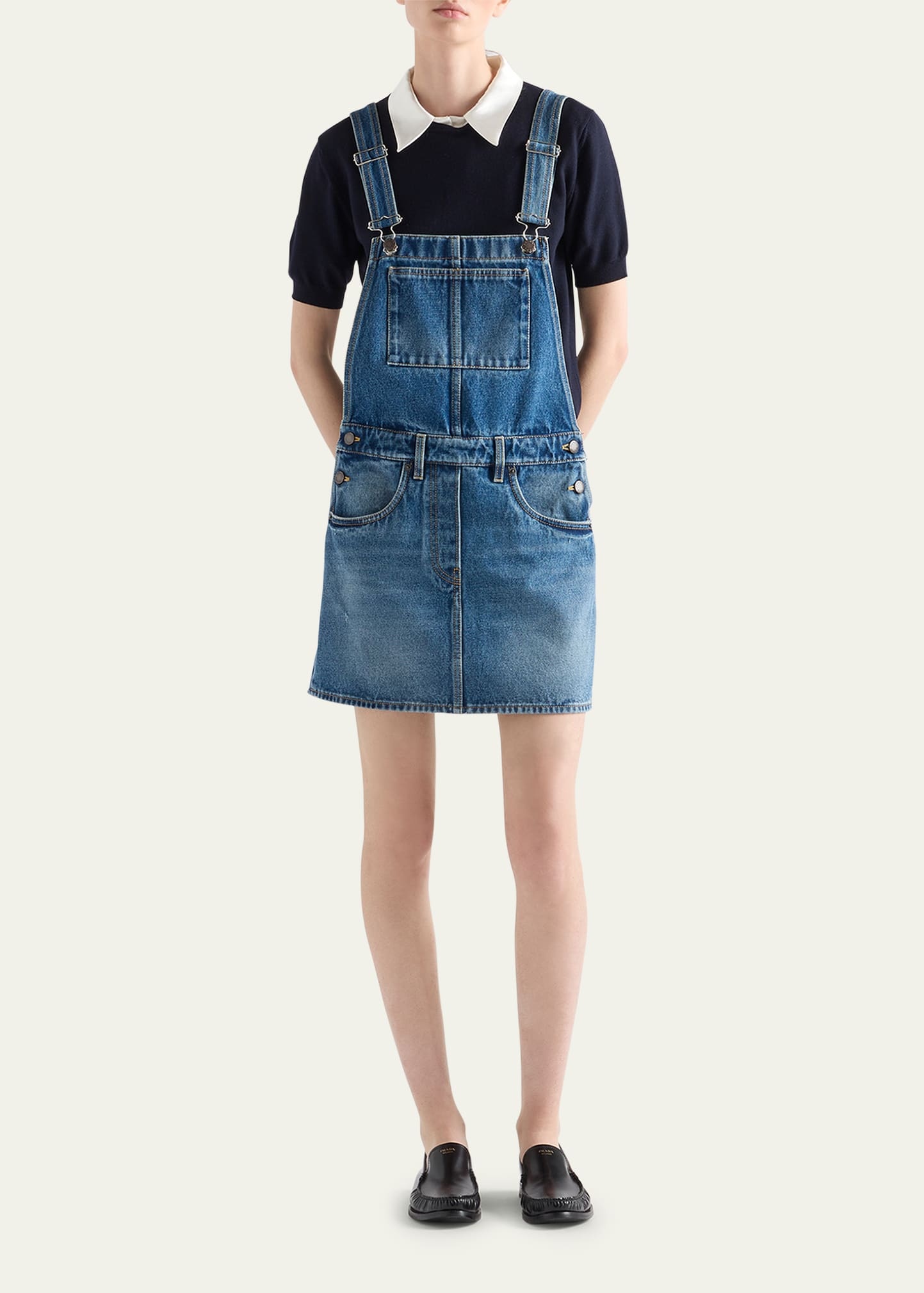 Used Denim Mini Overall Dress - 2