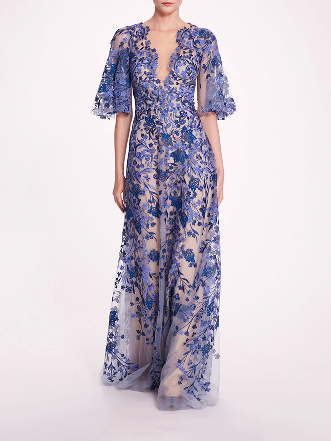 V-NECKLINE TULLE GOWN - 1