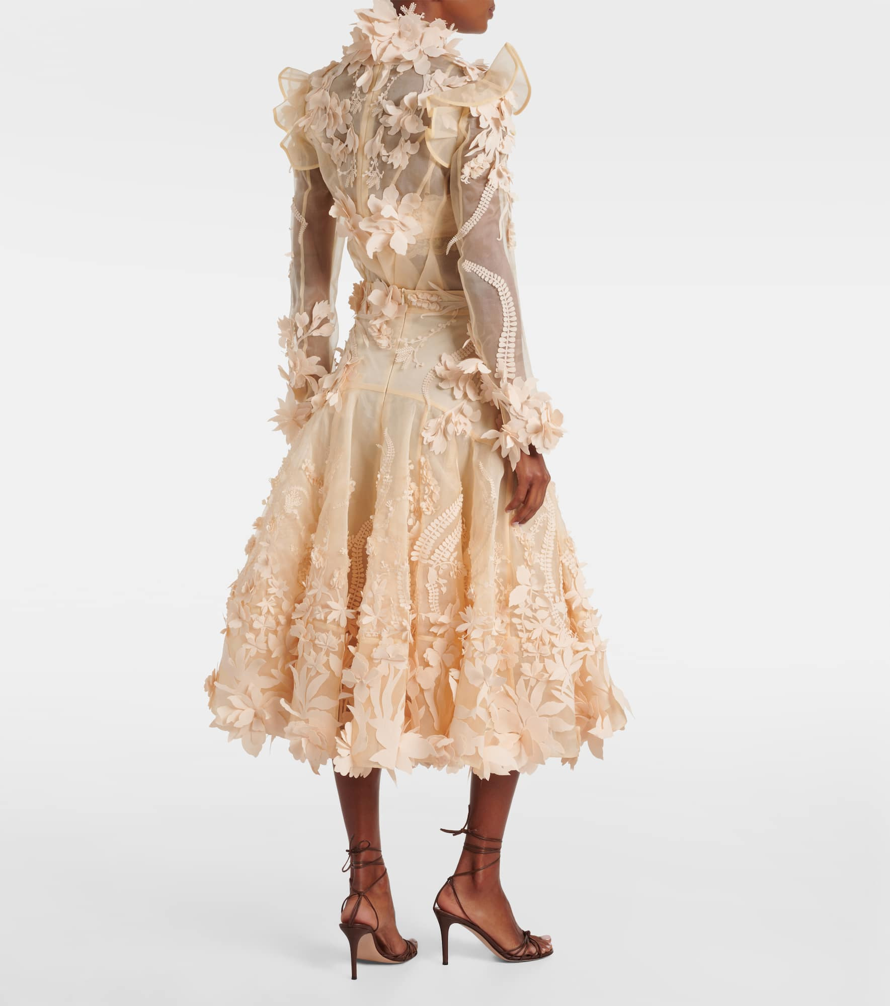 Hypnotic floral-appliqué silk midi skirt - 3