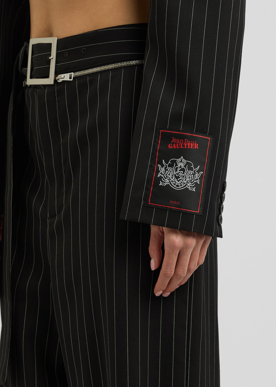 Jean Paul Gaultier Pinstriped Cropped Wool Blazer - 5